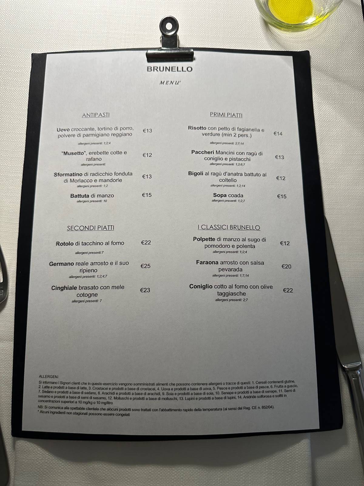 Menu di Trattoria Brunello 