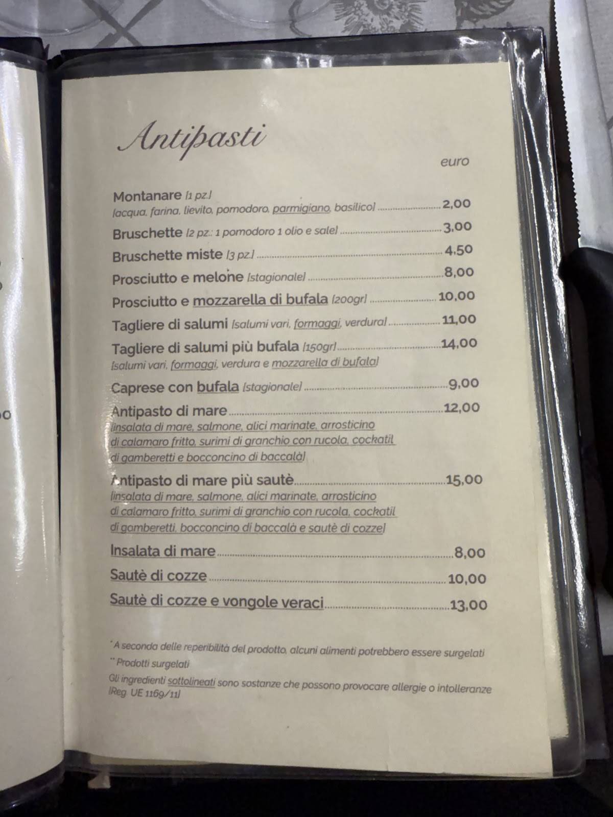 Menu di "Come a Casa Tua" 