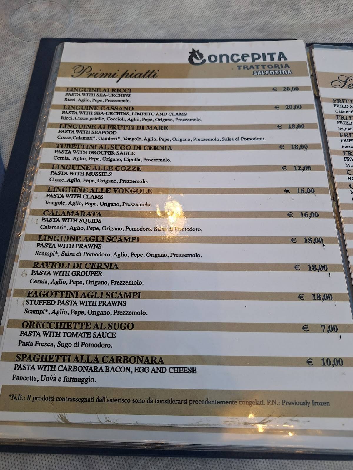 Menu di Trattoria Concepita 