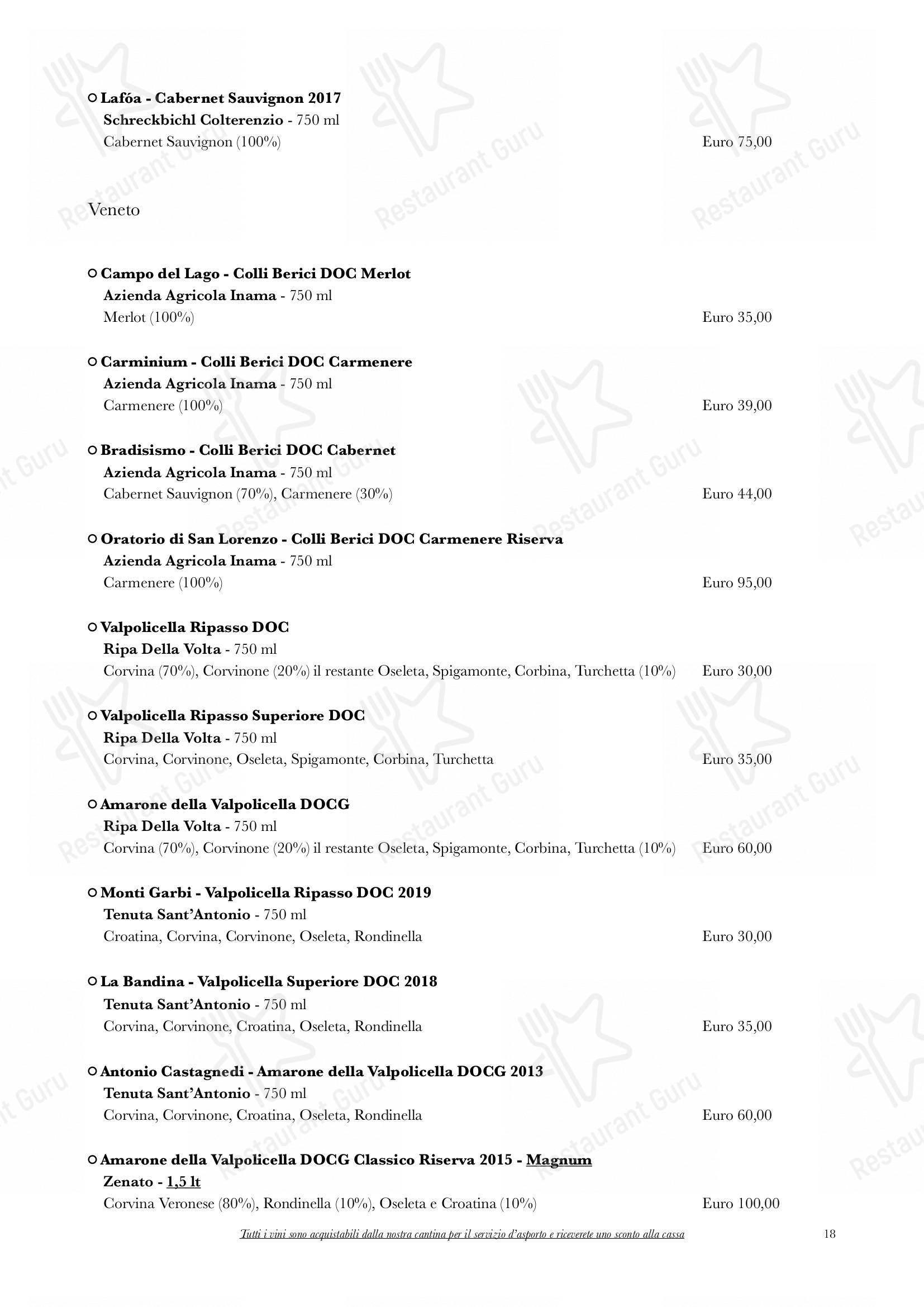 Menu bar per Trattoria Da Gina ristorante