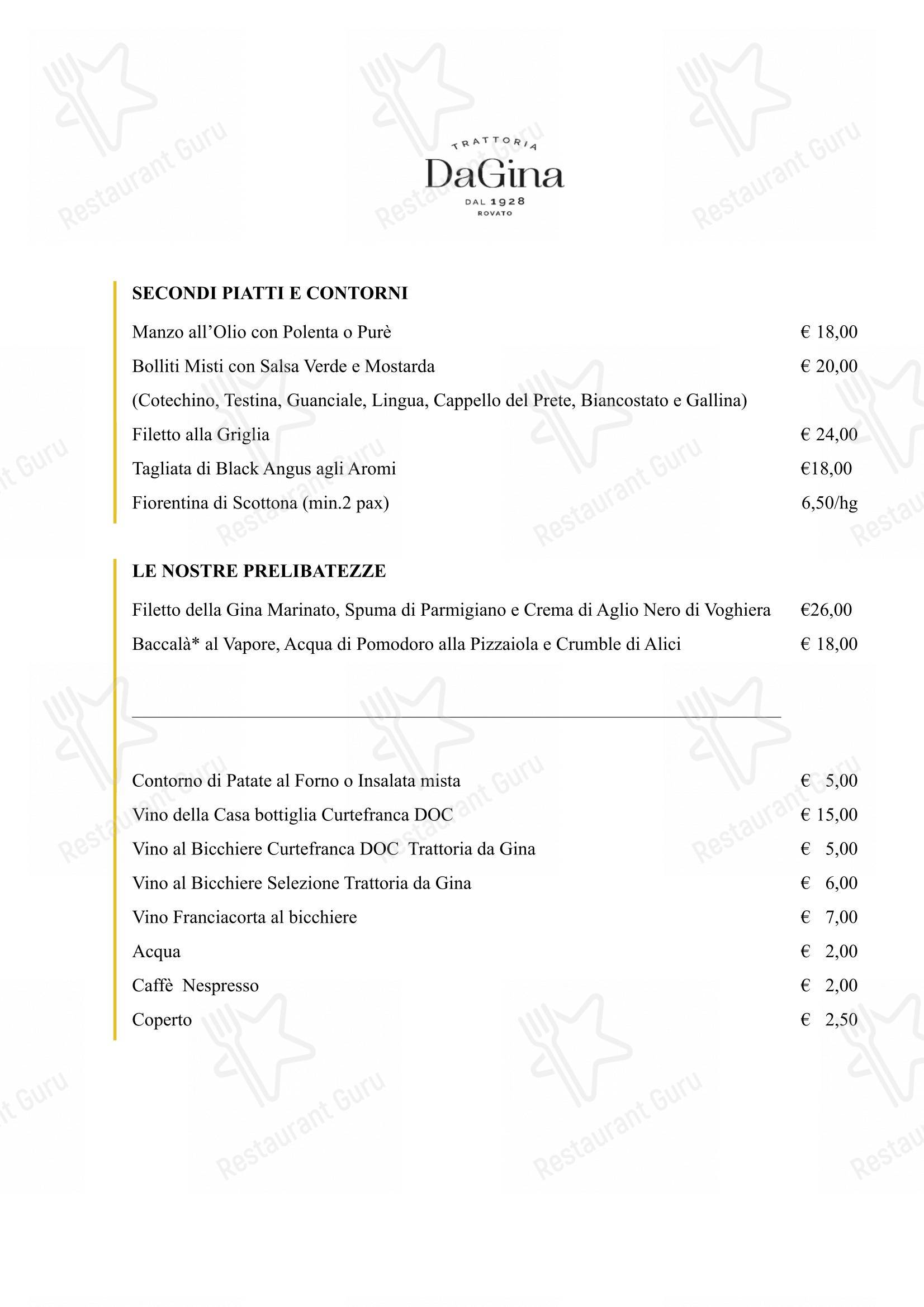 Menu per Trattoria Da Gina in Rovato