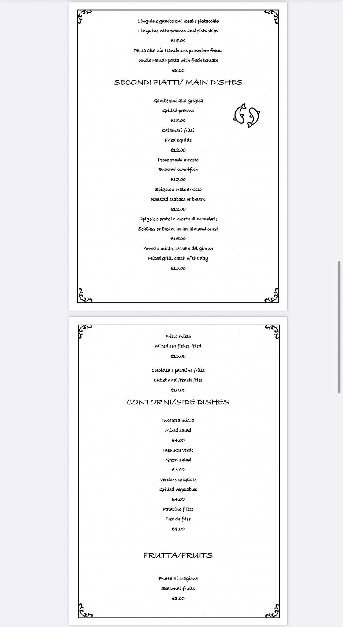 Menu de Trattoria Donna Rosa
