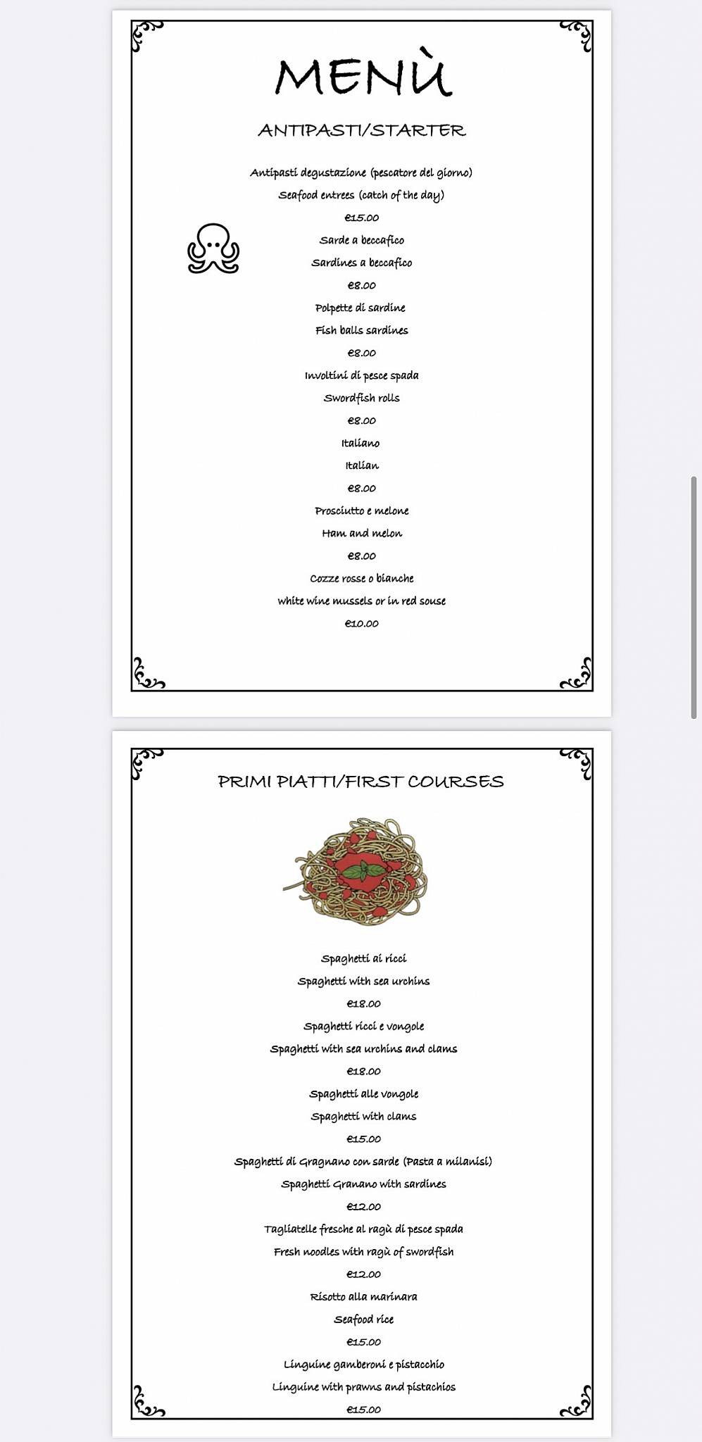 Menu de Trattoria Donna Rosa