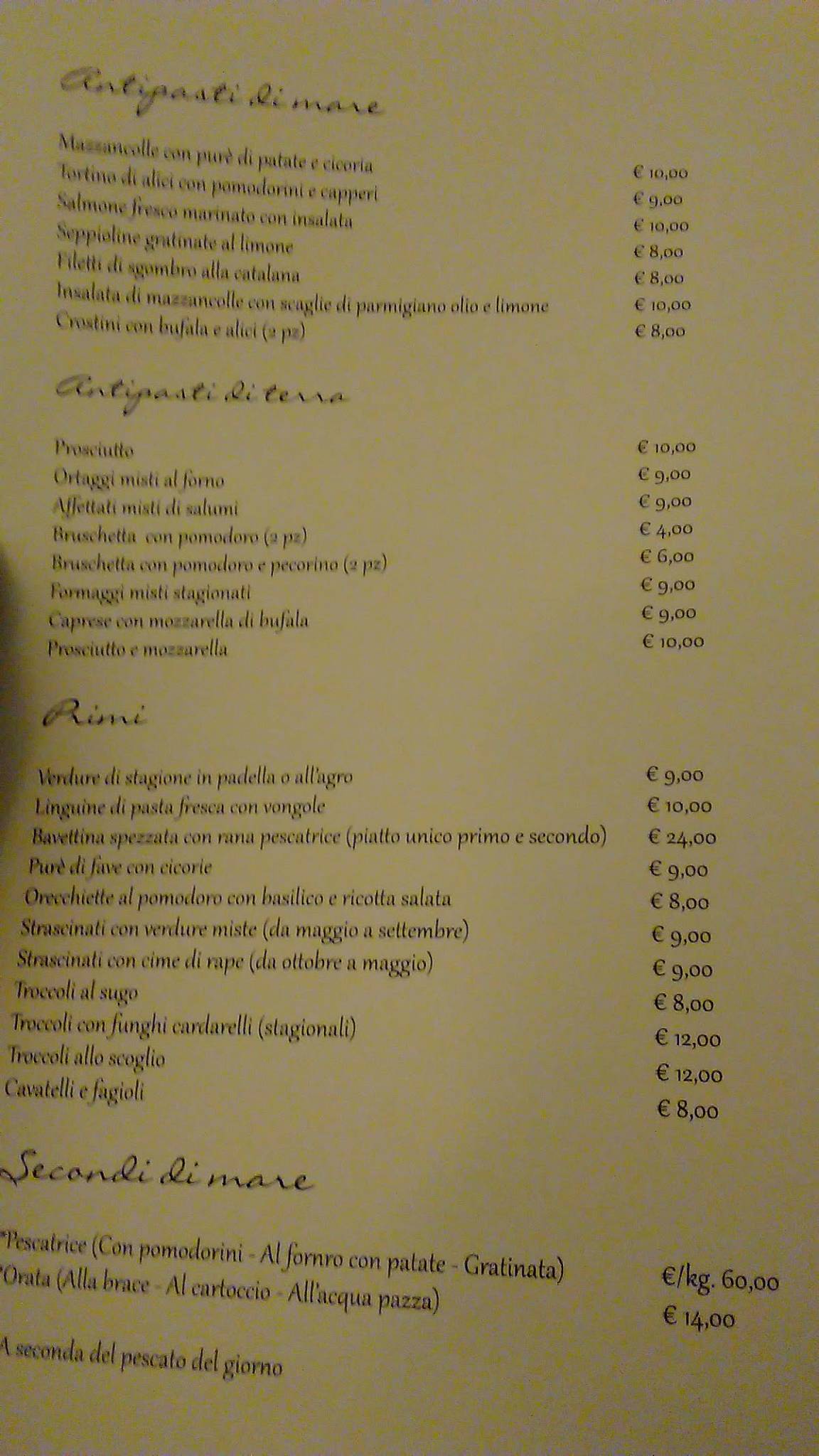 Menu di Trattoria Giordano 