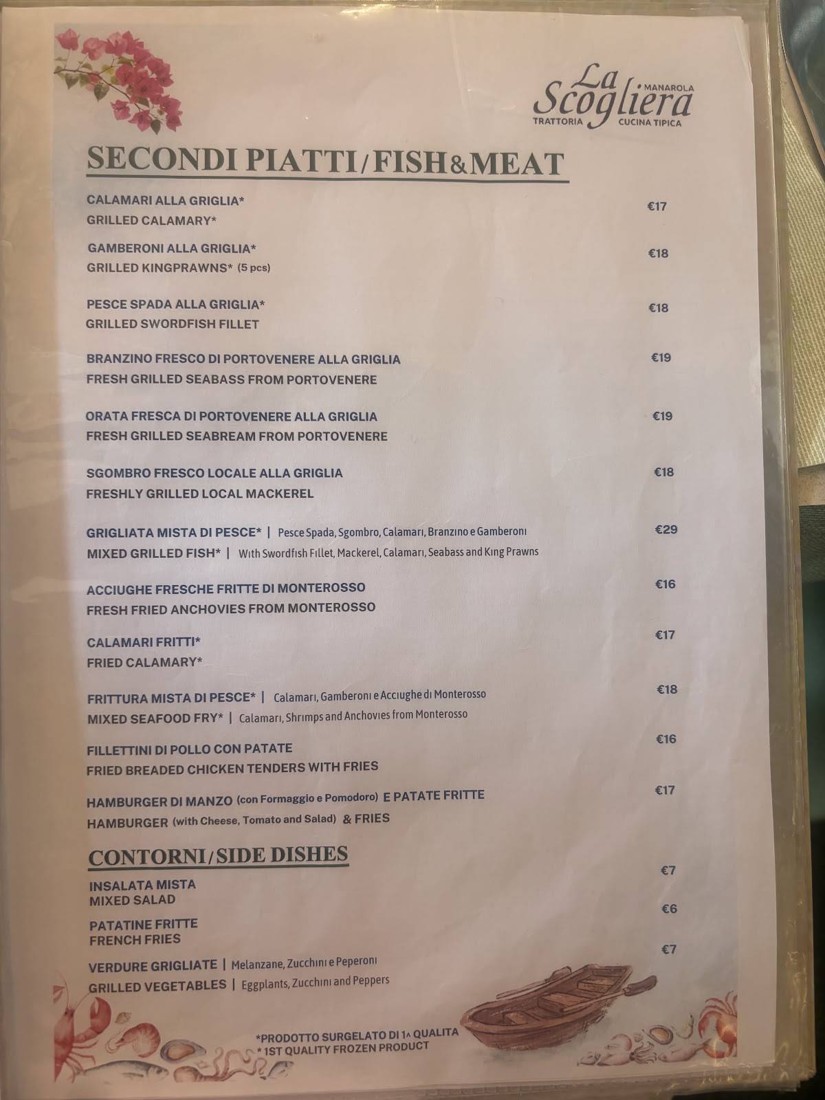 Menu di La Scogliera 