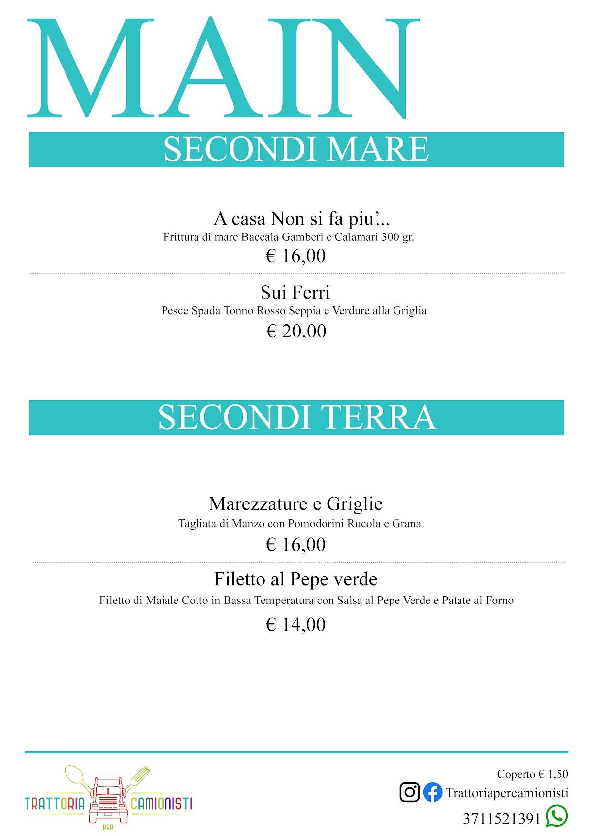 Menu di Trattoria per Camionisti 