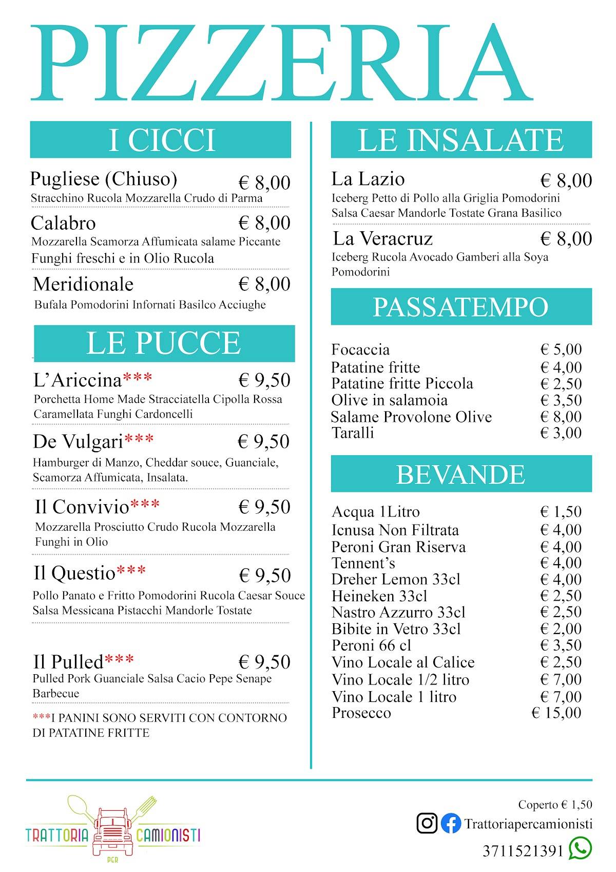 Menu di Trattoria per Camionisti 