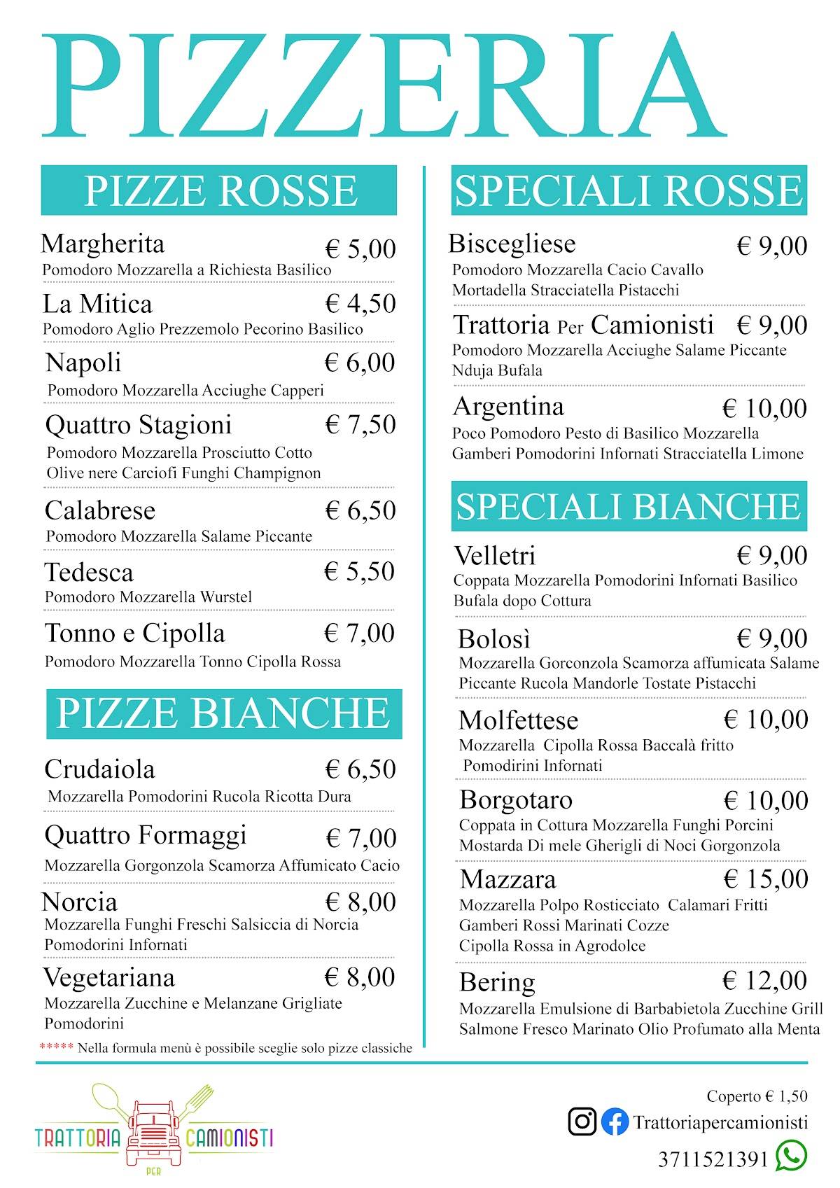 Menu di Trattoria per Camionisti 