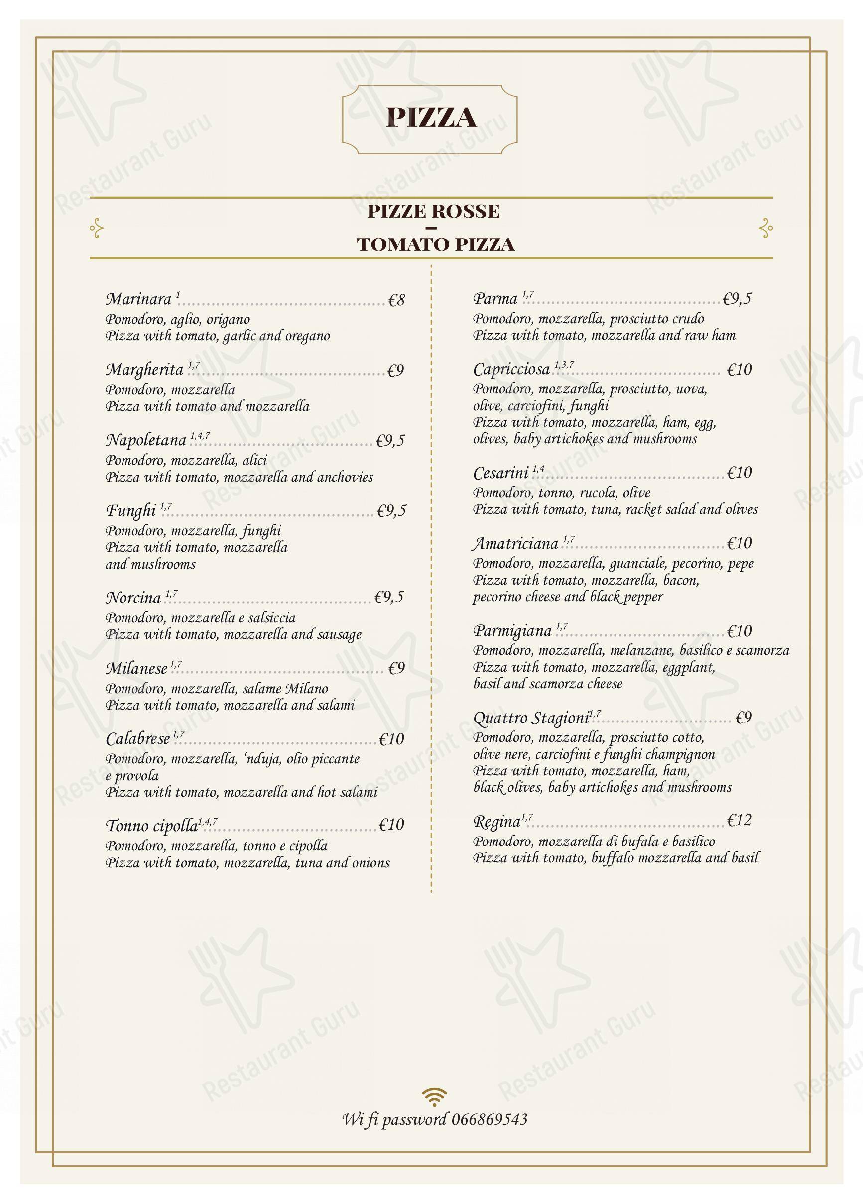 Menu bar per Trattoria Polese pizzeria