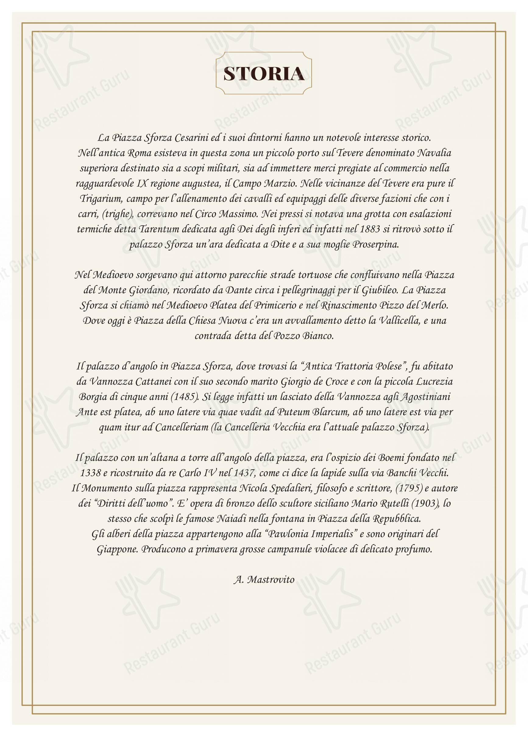 Menu bar per Trattoria Polese in Roma