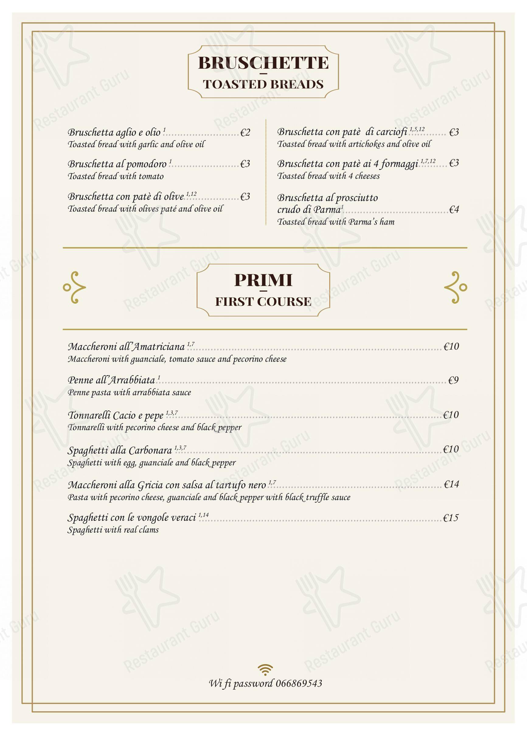 Trattoria Polese in Roma - Menu bar