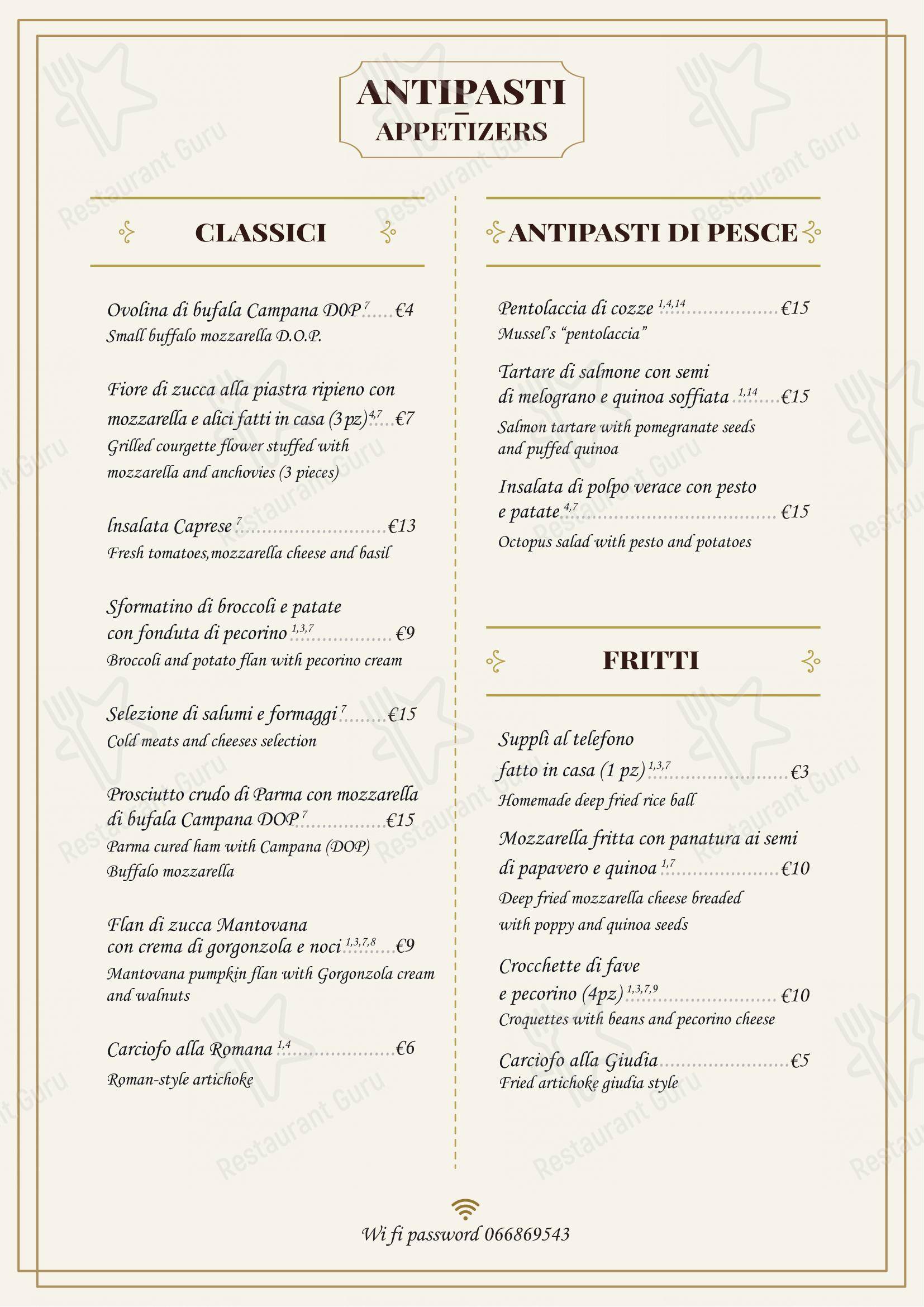 Menu per Trattoria Polese in Roma