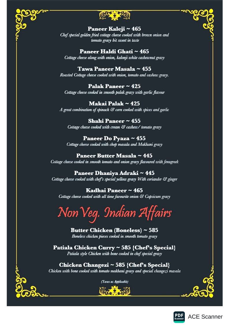 Trees and Treats menu