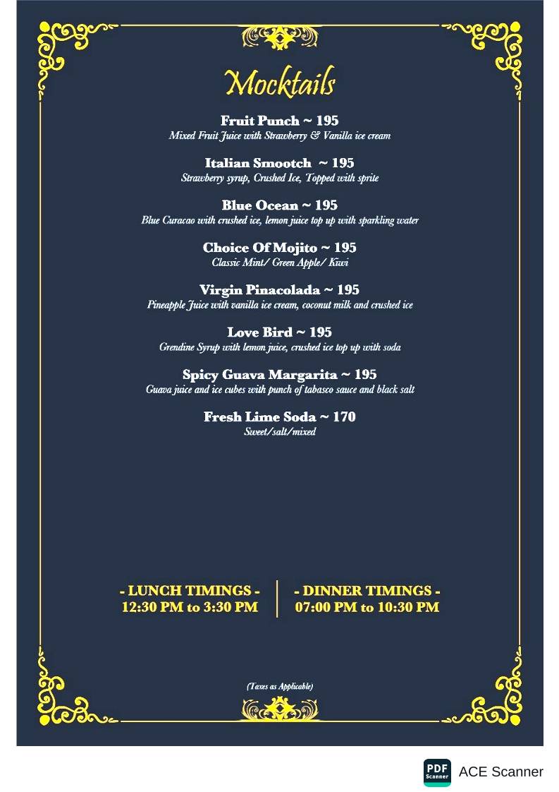 Trees and Treats menu