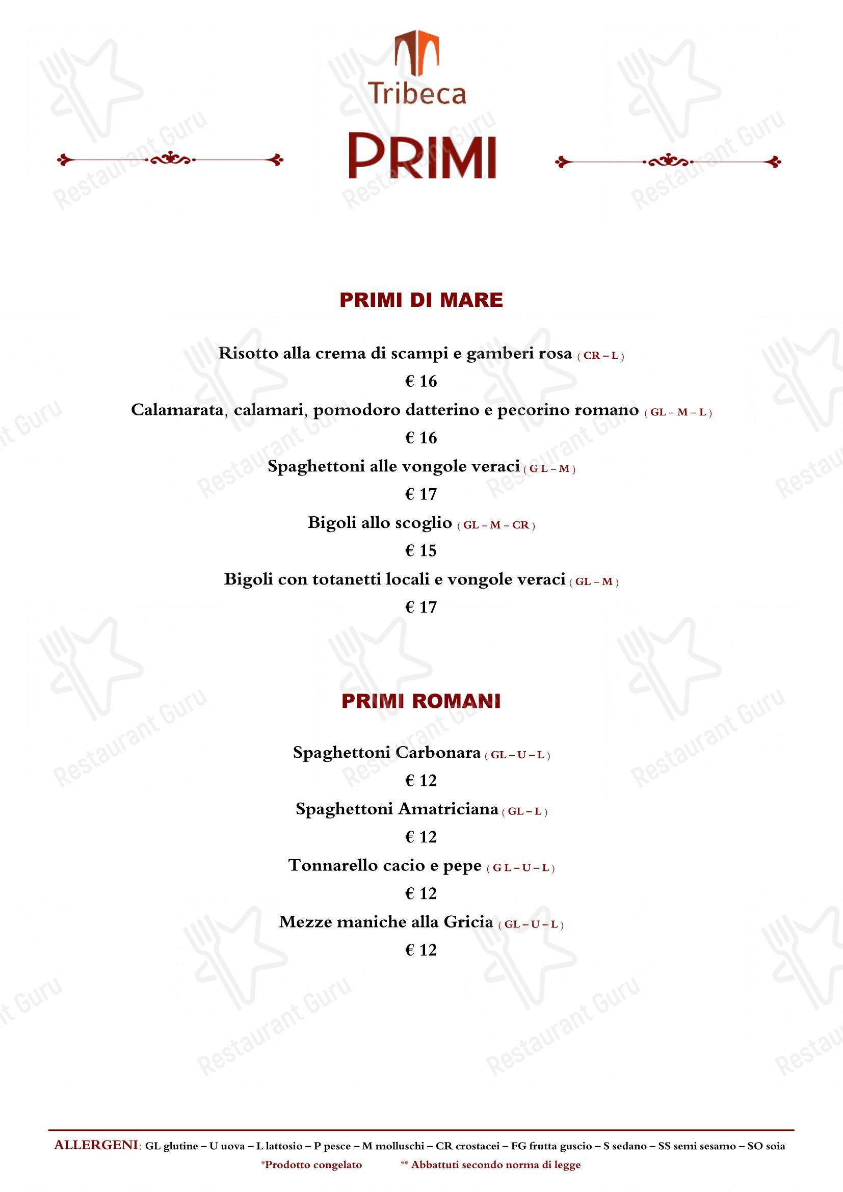 Tribeca in Roma - Menu bar