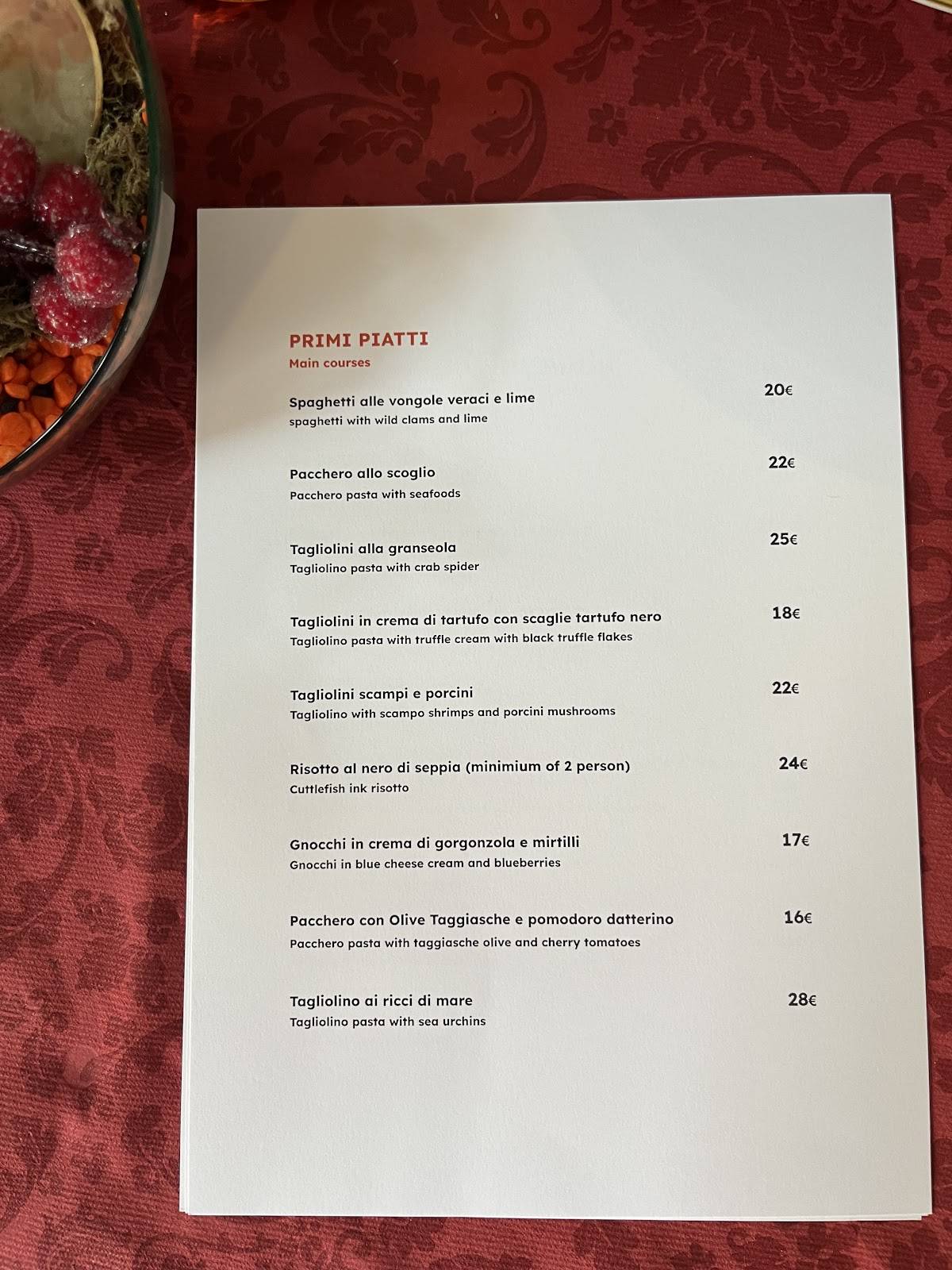 Menu di Giuggiola 