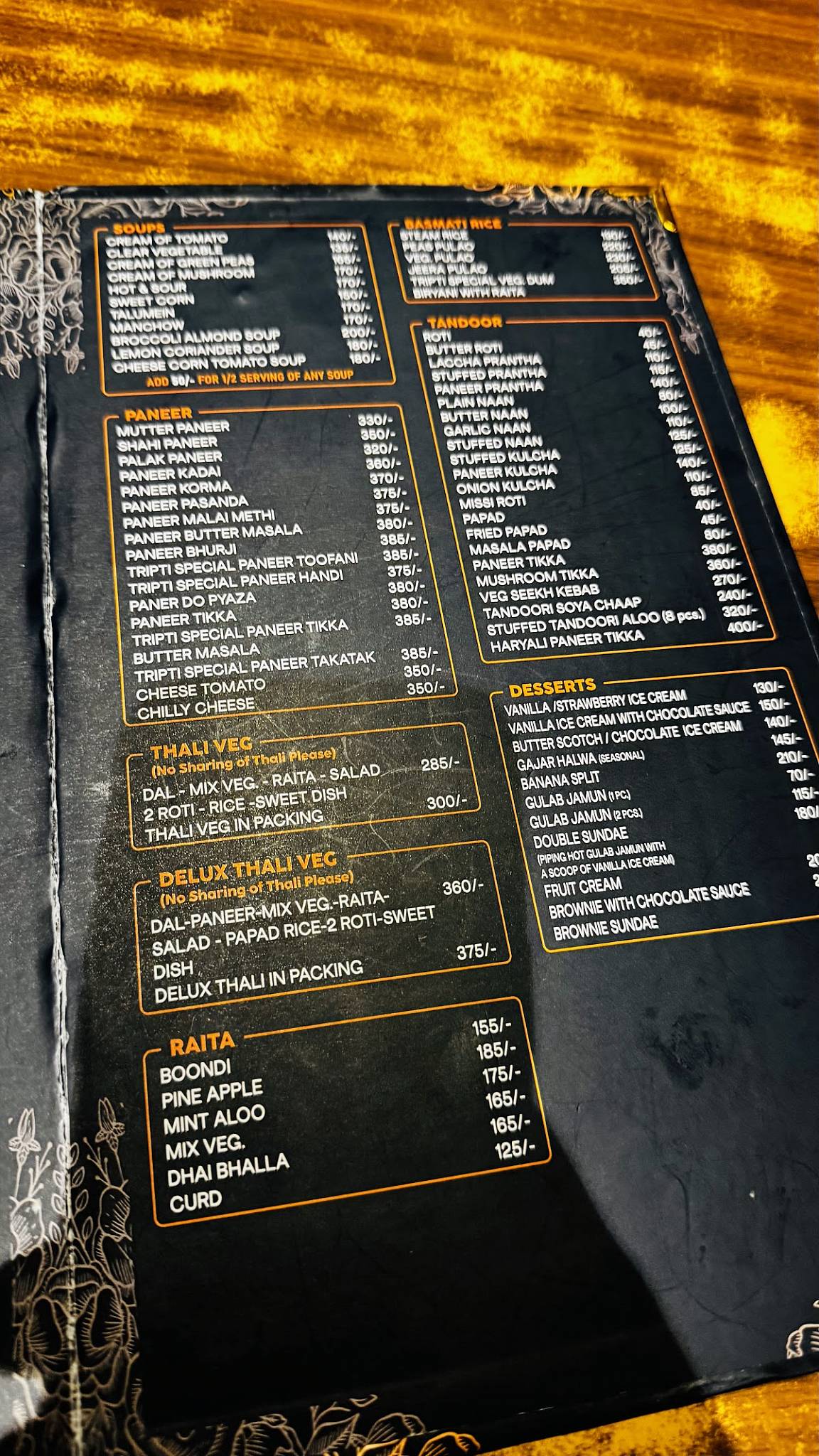 Tripti Restaurant menu