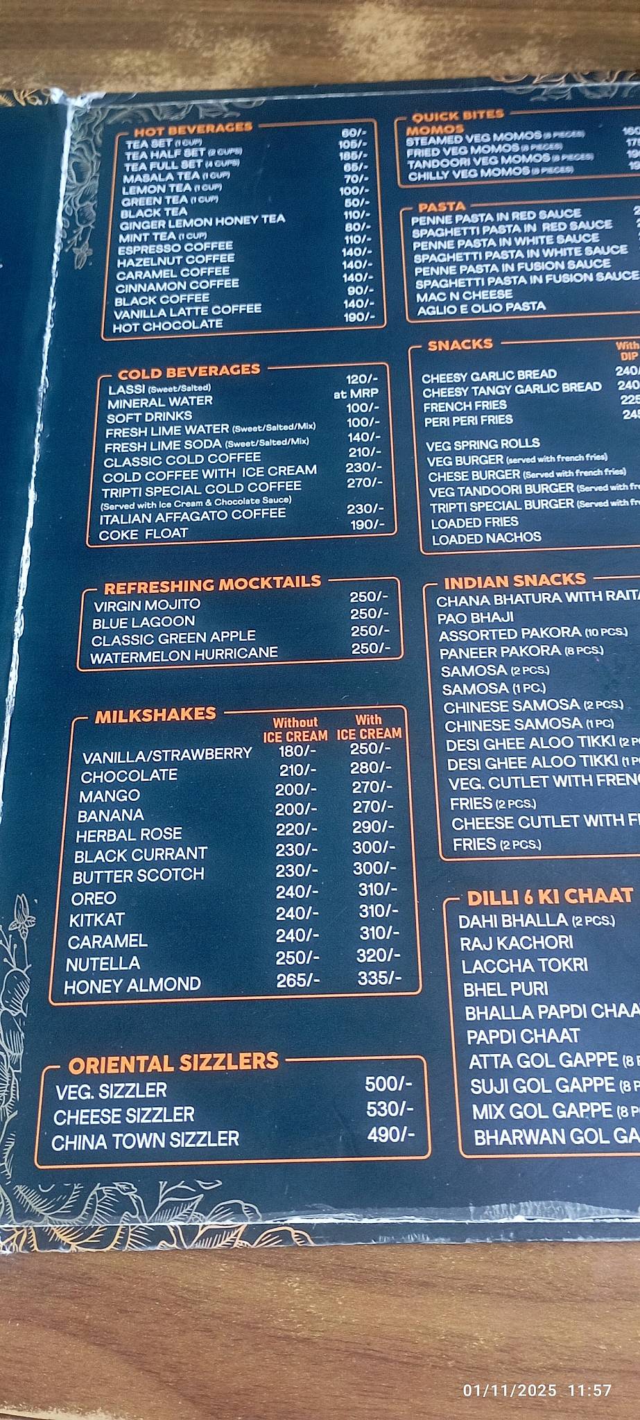 Tripti Restaurant menu