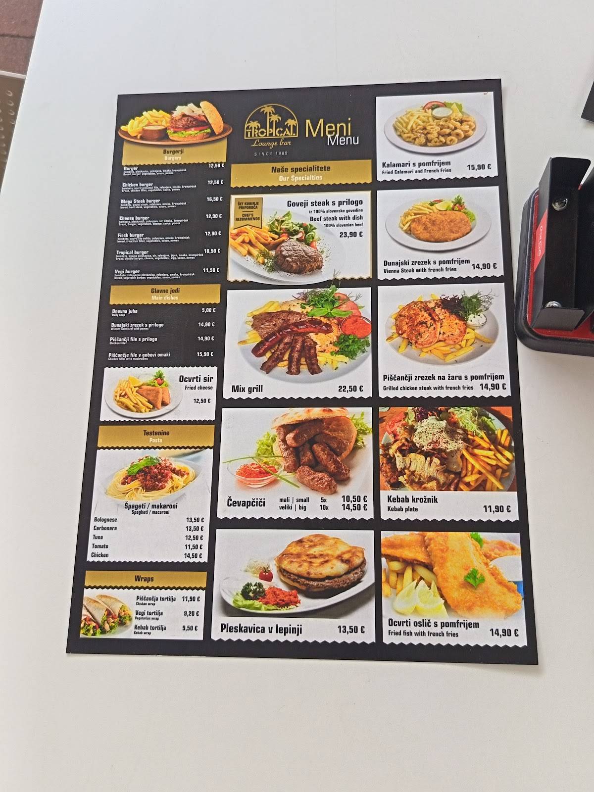 Menu de Tropical bar