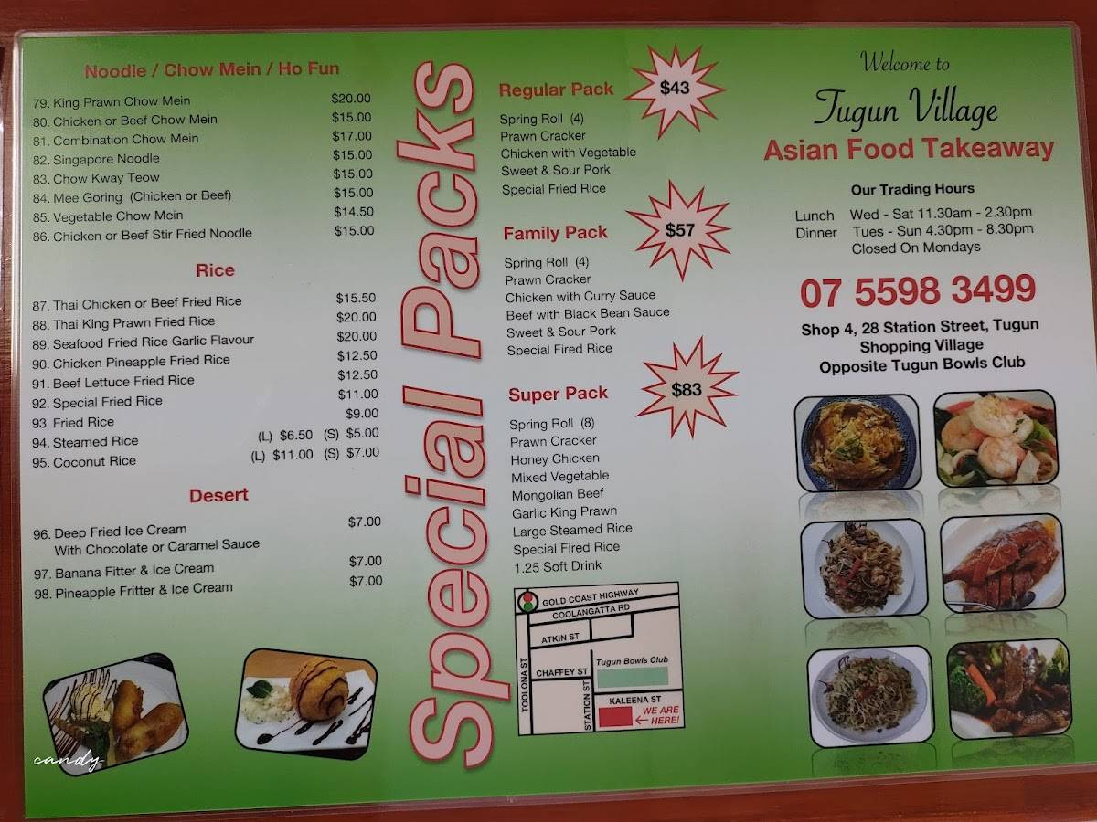 Menu at Tugun Village Asian Food Takeaway restaurant, Tugun