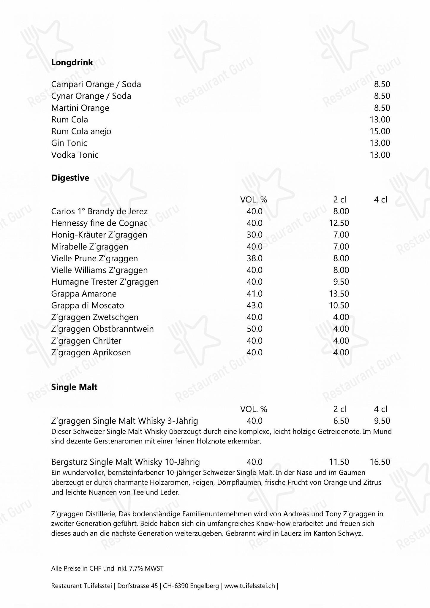 Lunch Menu per Restaurant Tuifelsstei in Engelberg