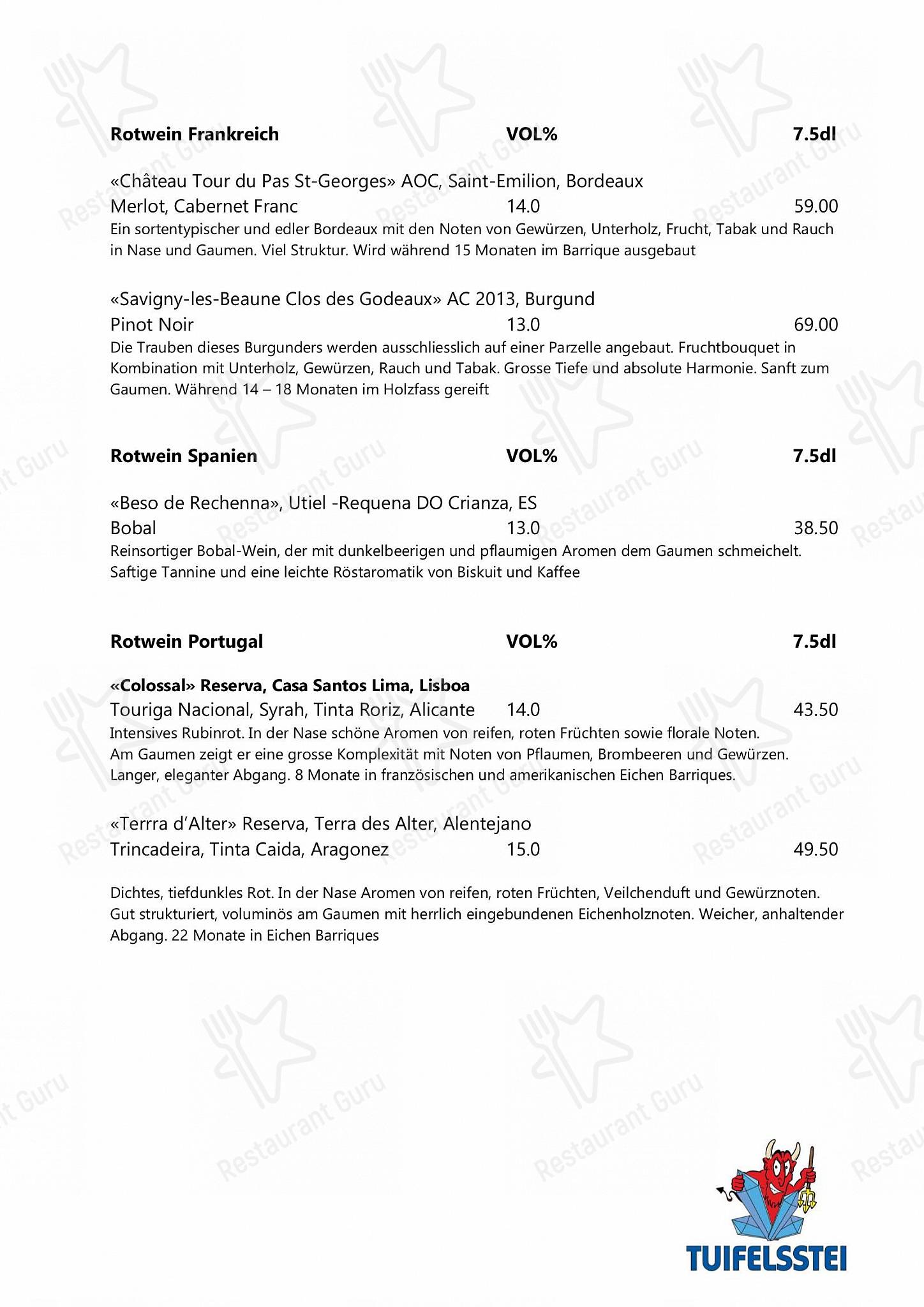 Lunch Menu per Restaurant Tuifelsstei ristorante
