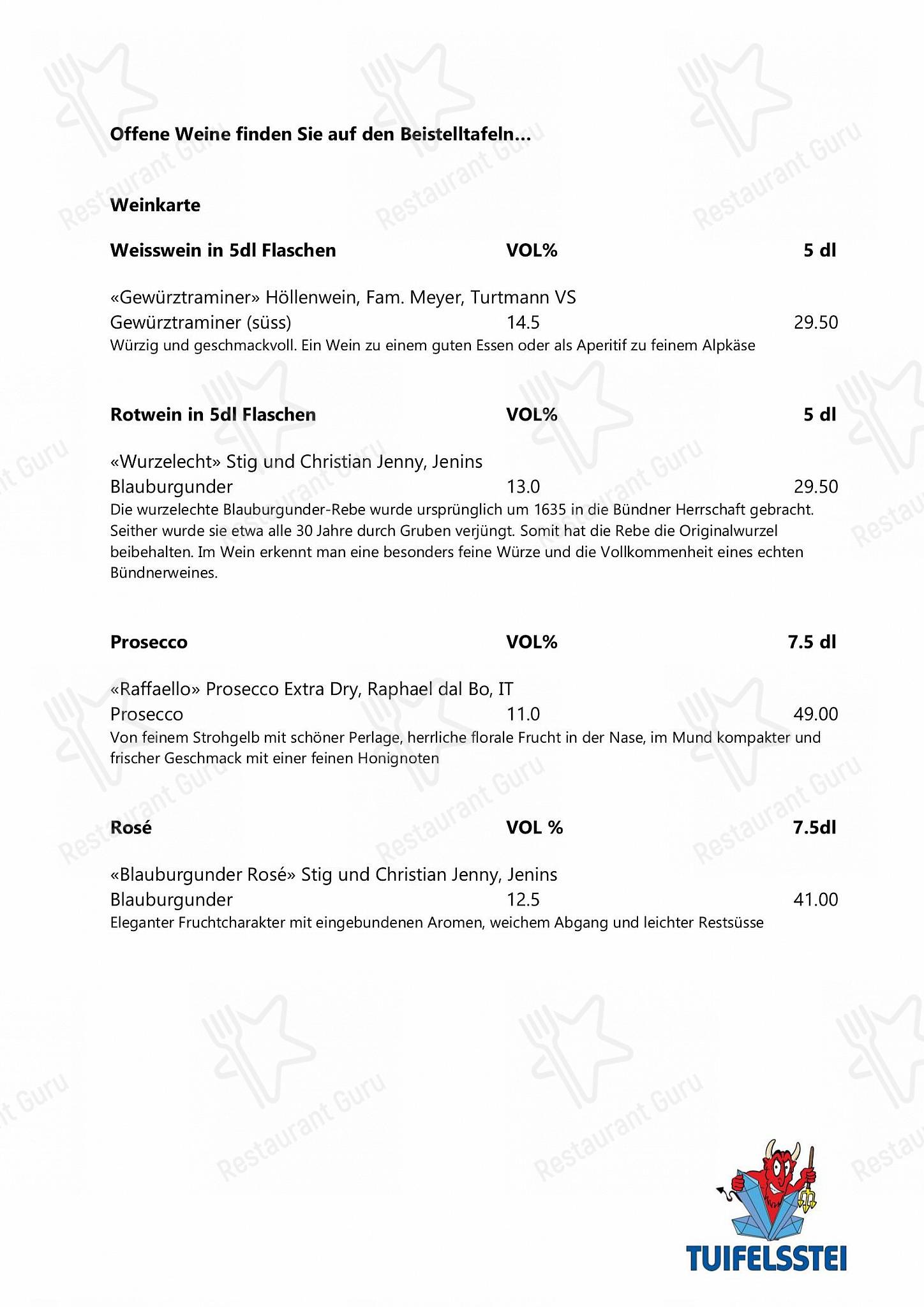 Menu di Restaurant Tuifelsstei - Lunch Menu