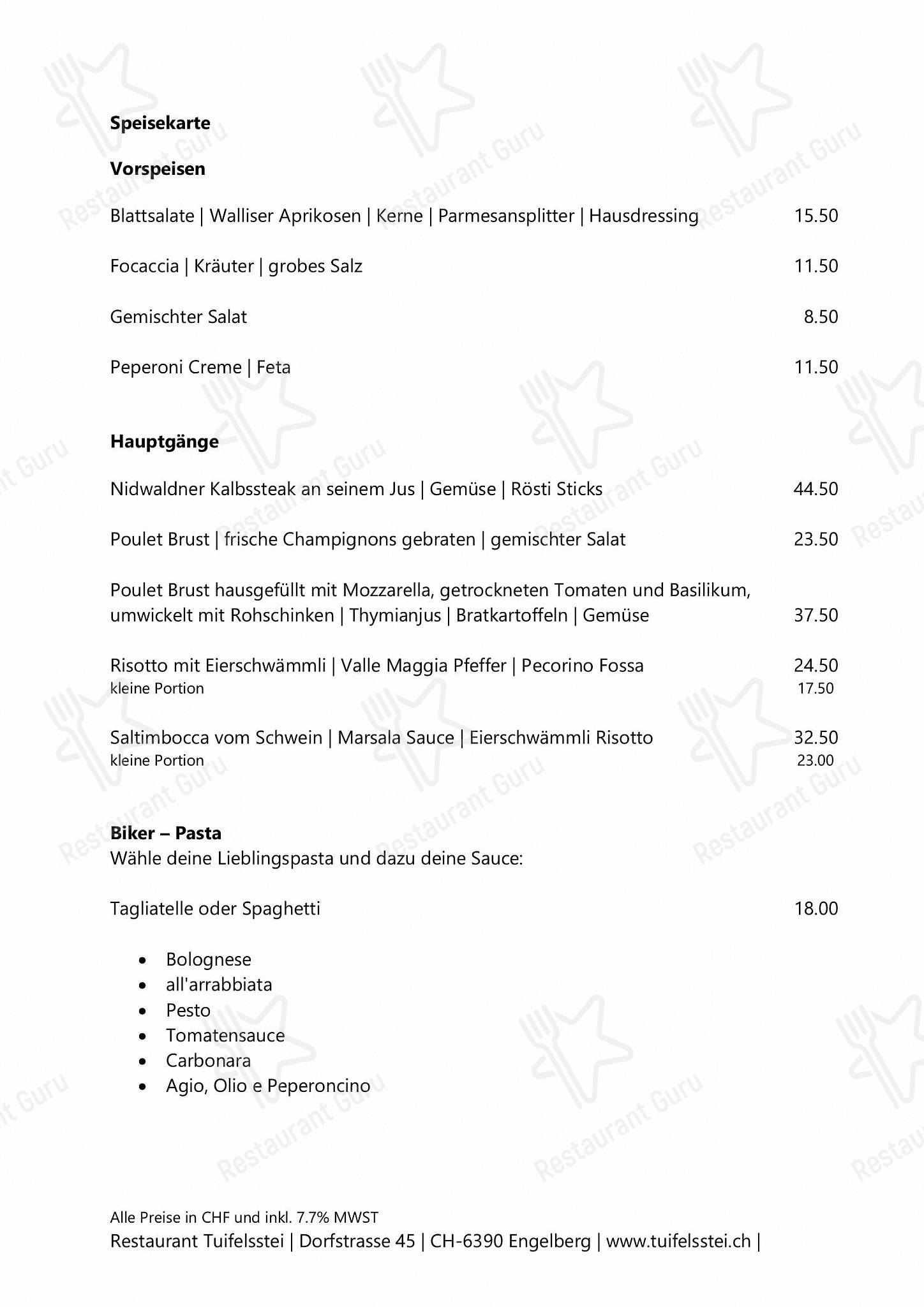 Restaurant Tuifelsstei in Engelberg - Lunch Menu