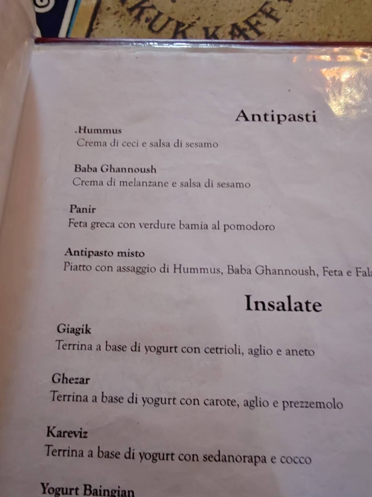 Menu di Kirkuk Kaffe 