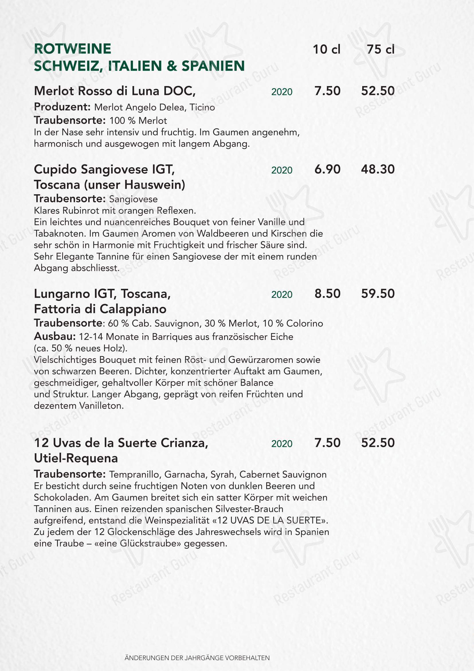 Основное меню per Türmli Restaurant & Pizzeria pizzeria