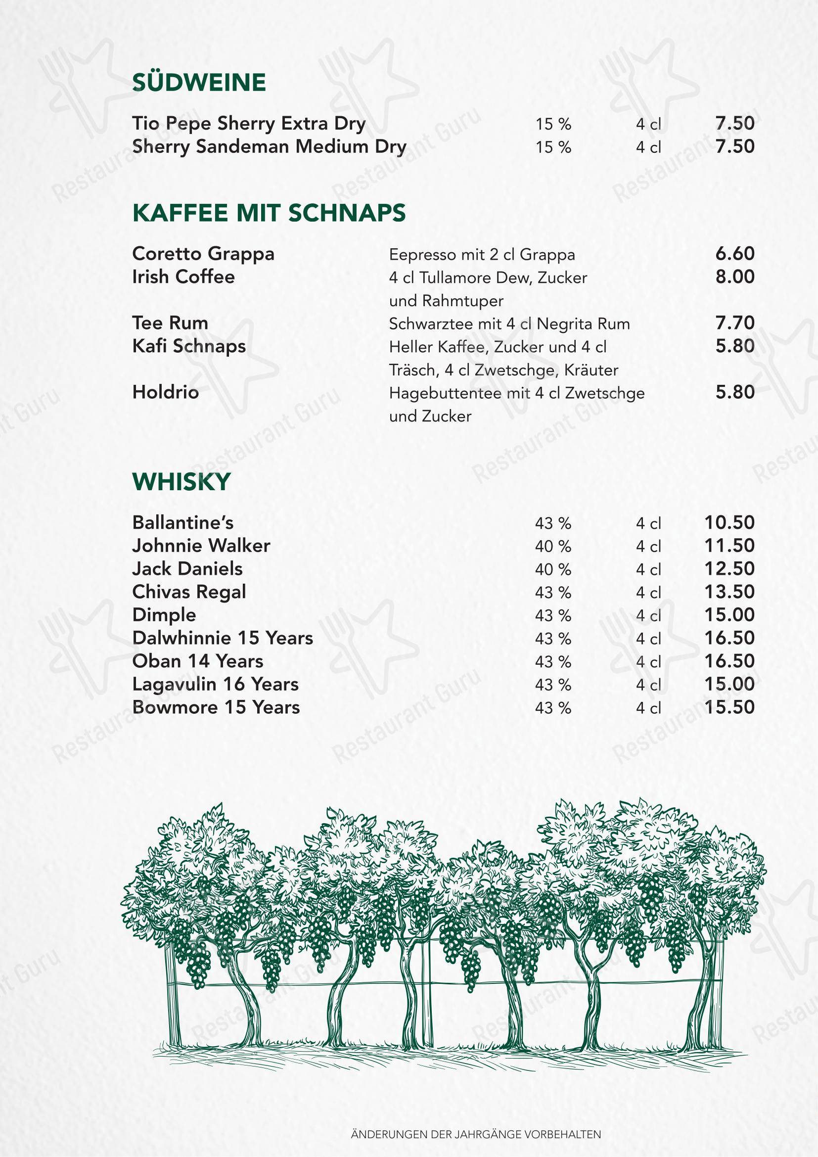 Türmli Restaurant & Pizzeria in Sempach - Основное меню