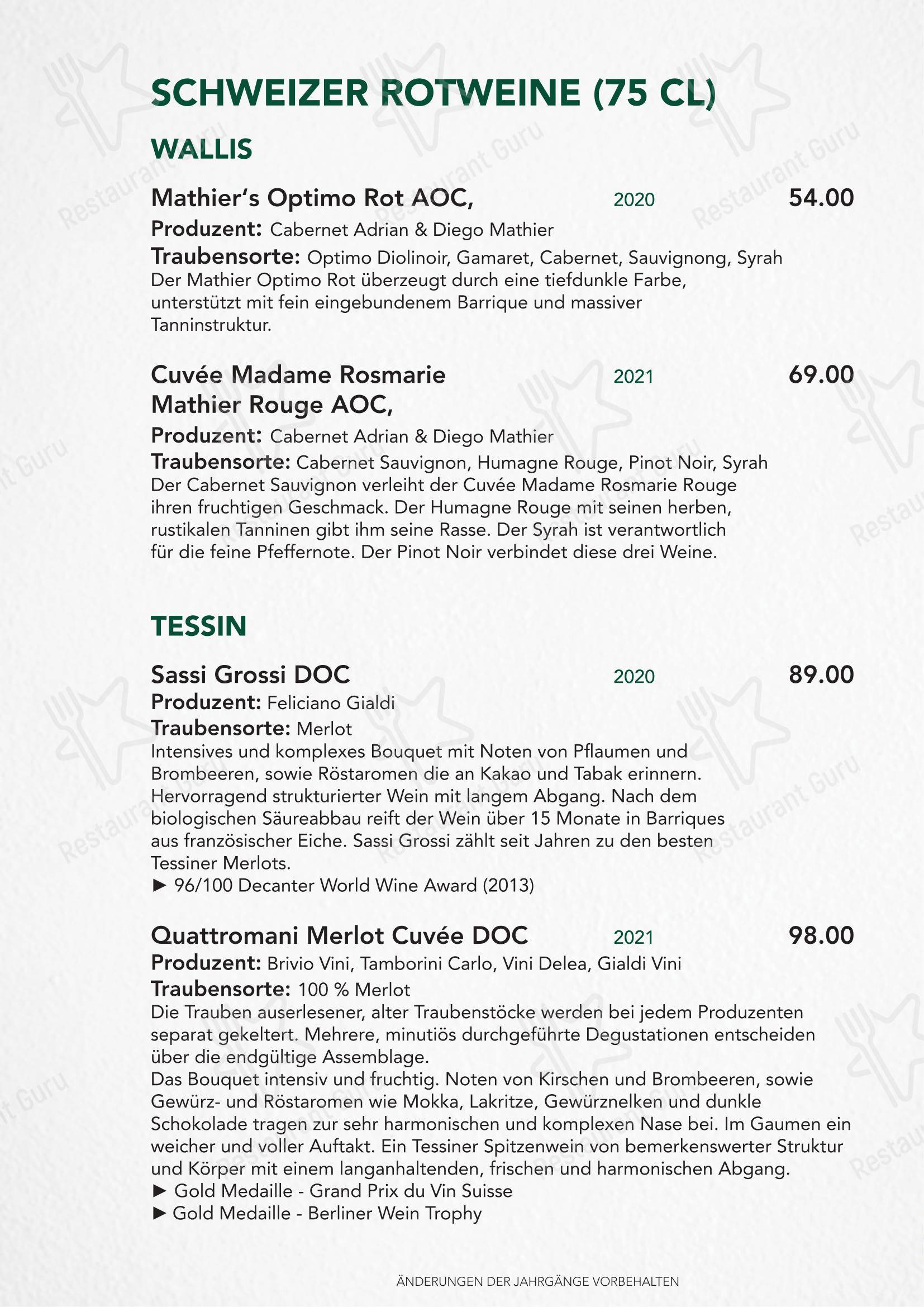 Основное меню per Türmli Restaurant & Pizzeria in Sempach