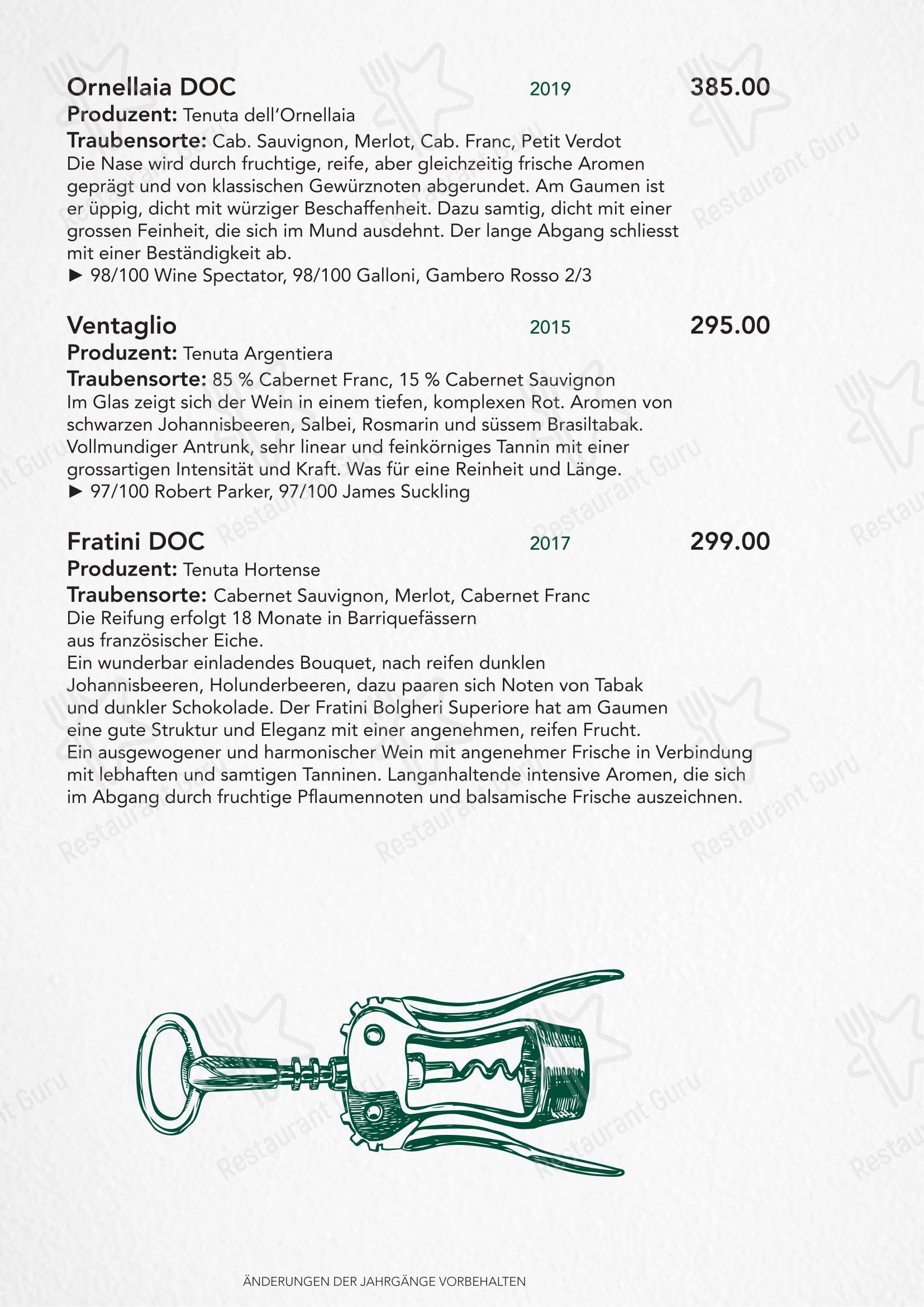 Türmli Restaurant & Pizzeria in Sempach - Основное меню