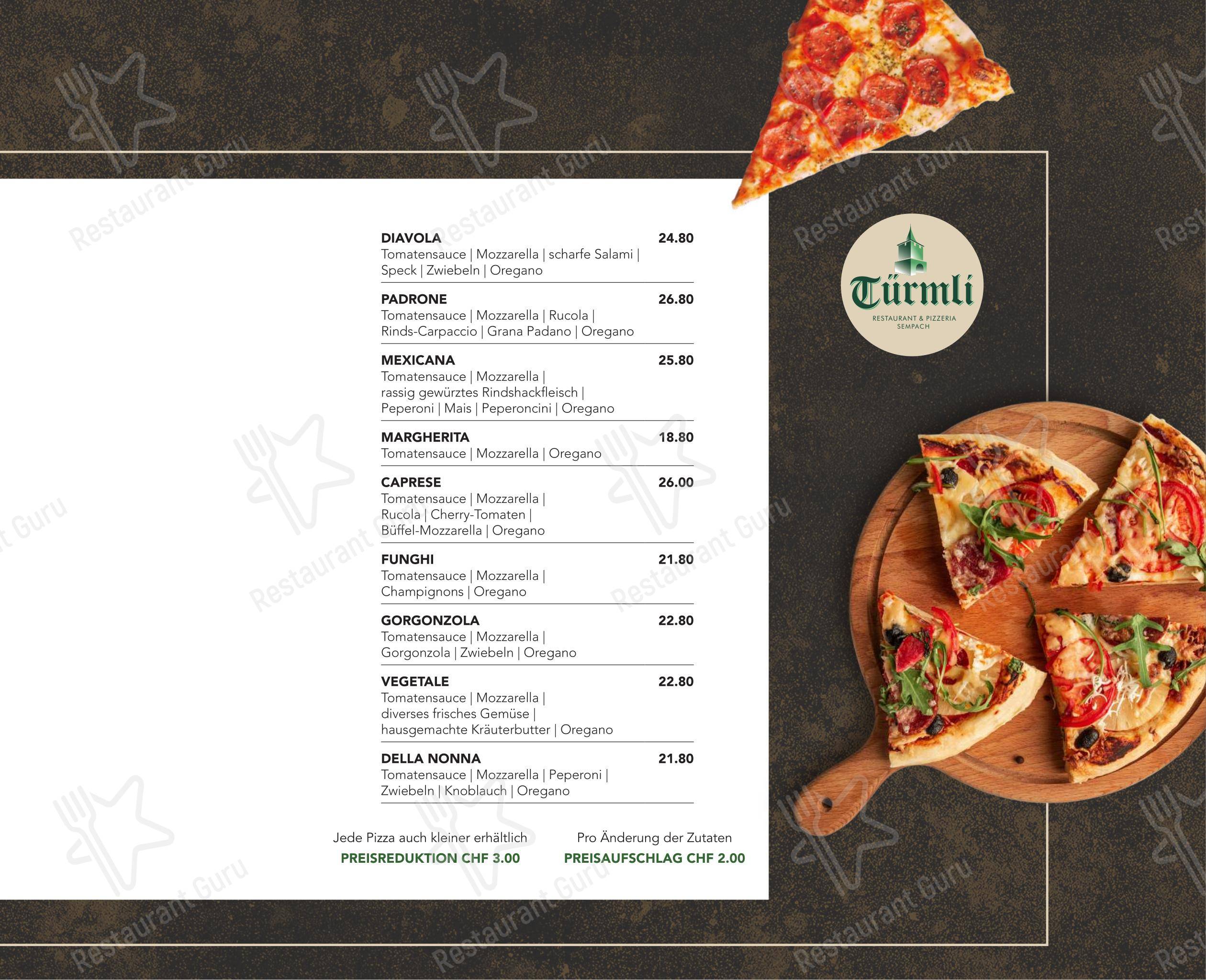 Menu di Türmli Restaurant & Pizzeria - Ночное меню