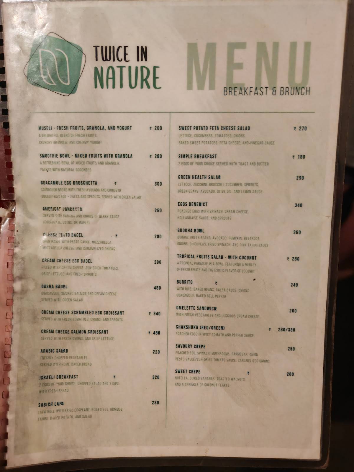 Twice In Nature menu