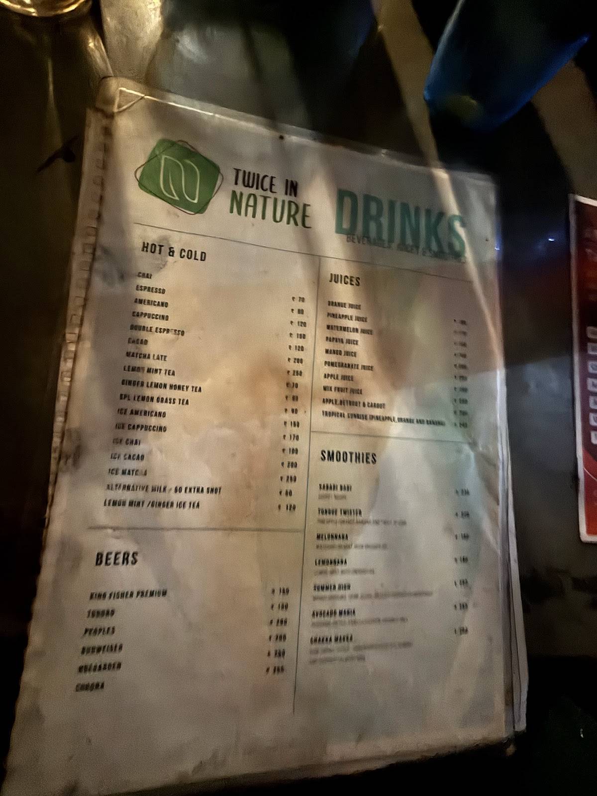 Twice In Nature menu