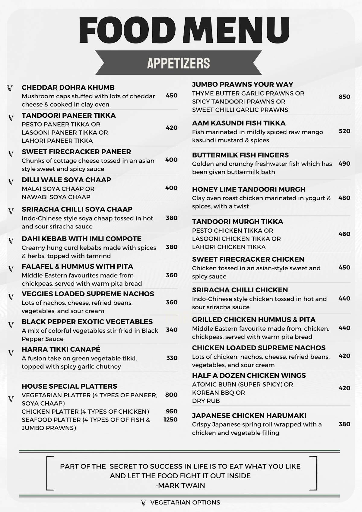 Grapevine - Rooftop Tavern menu