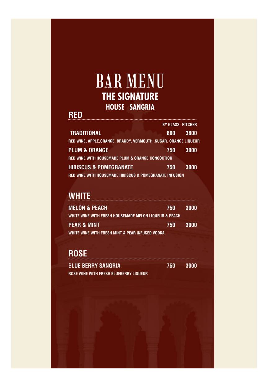 Sangria - An art of Mixology menu