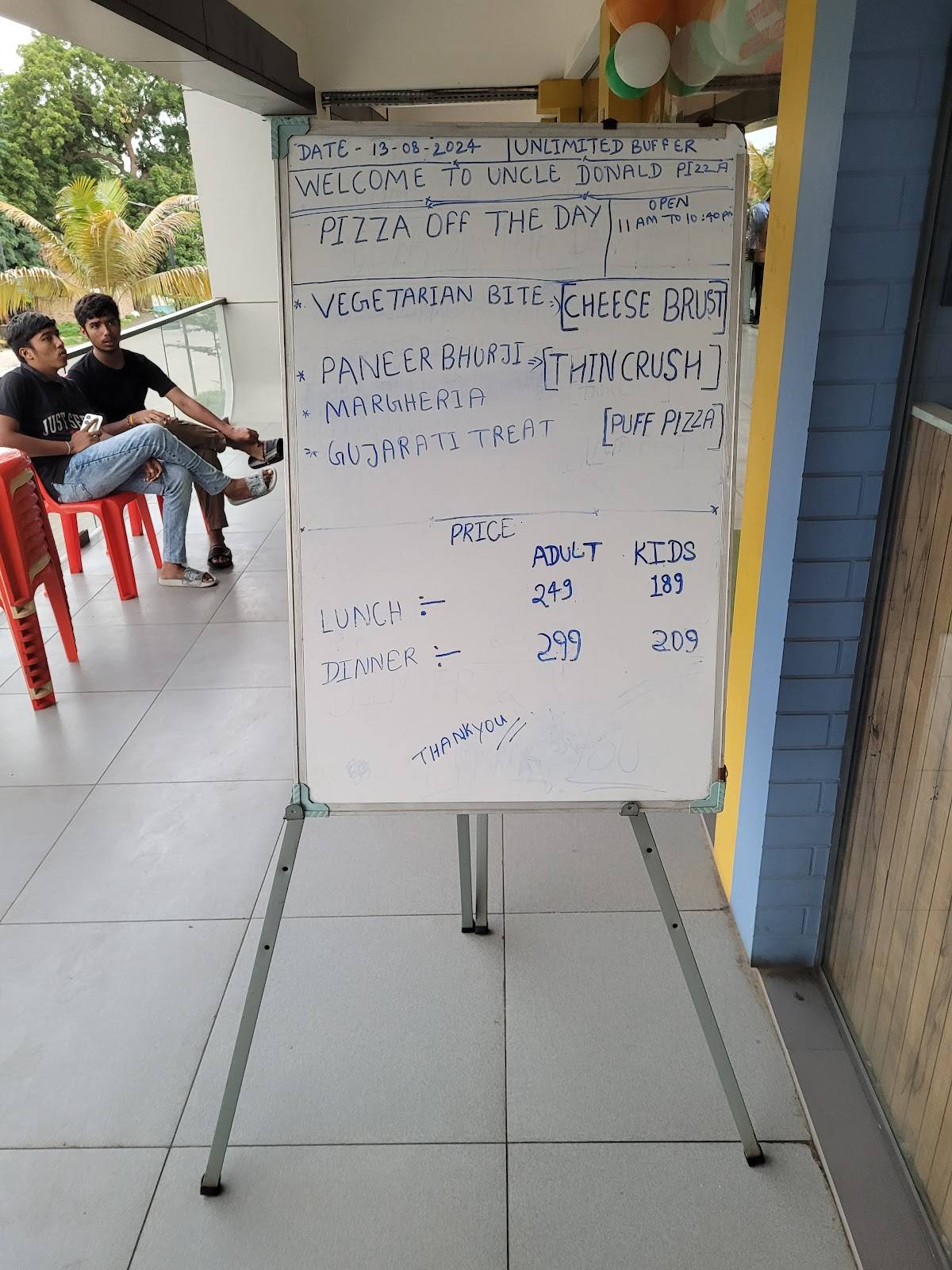 Uncle Donalds Pizza menu