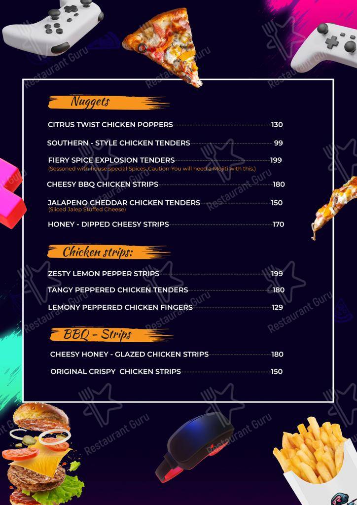 Menu for the VR Game Cafe restaurant