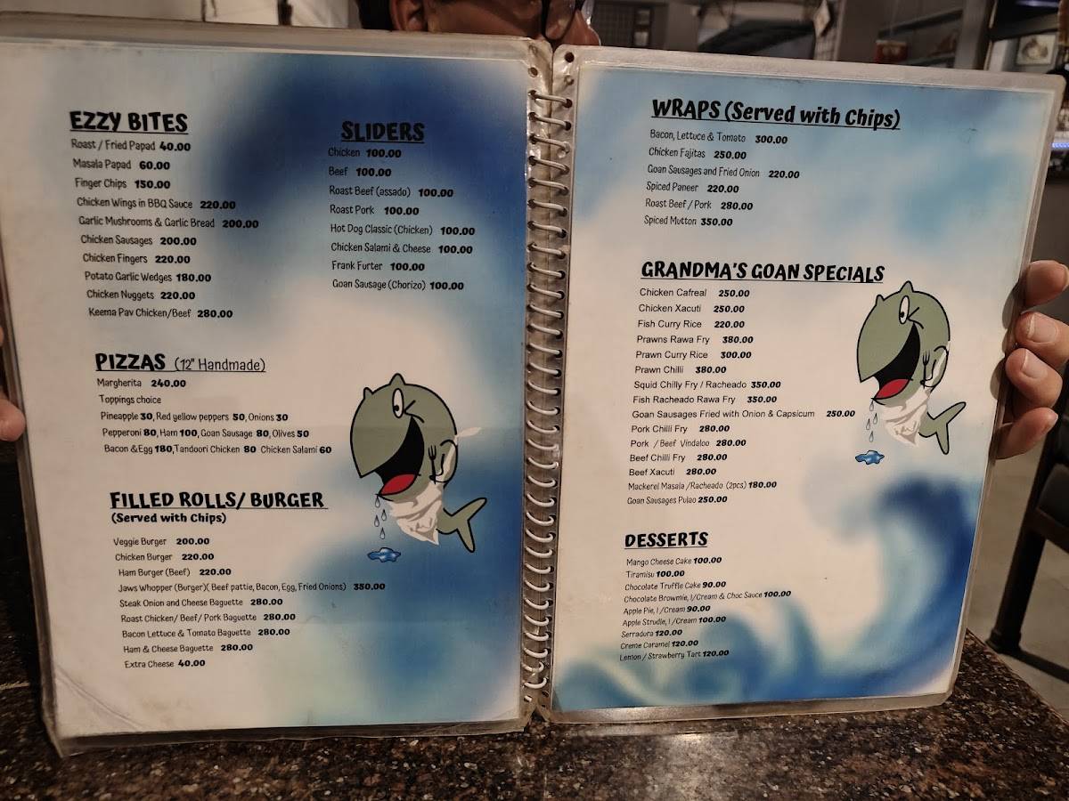 Jaws Restaurant and Bakery menu