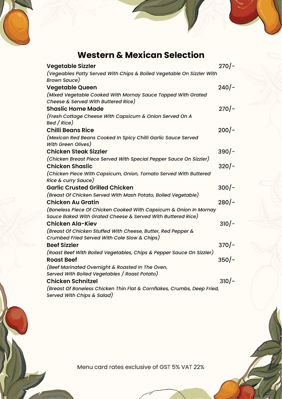 The Great Mango Tree menu