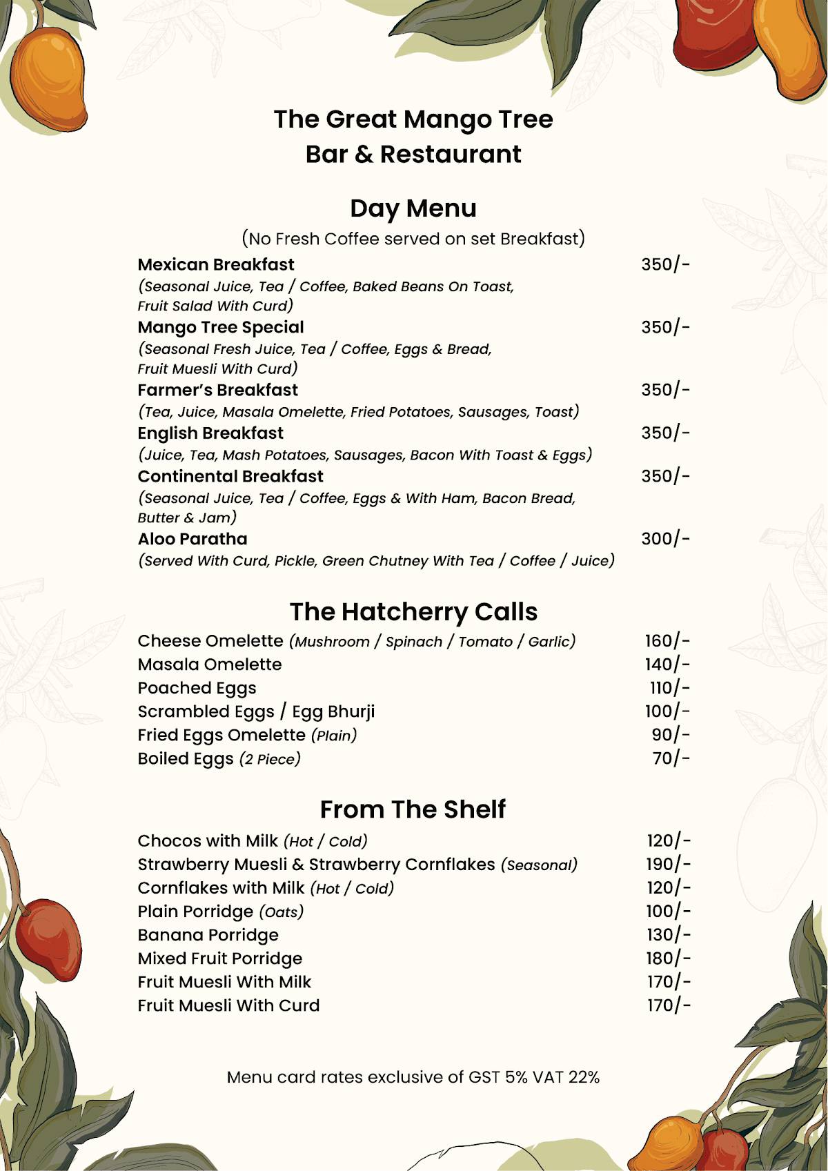 The Great Mango Tree menu