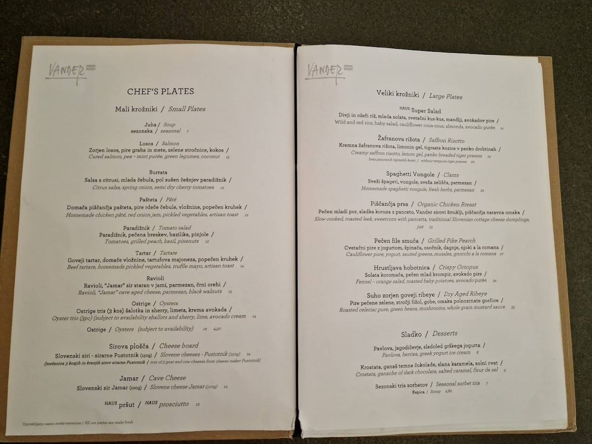 Menu di Vander Restaurant 