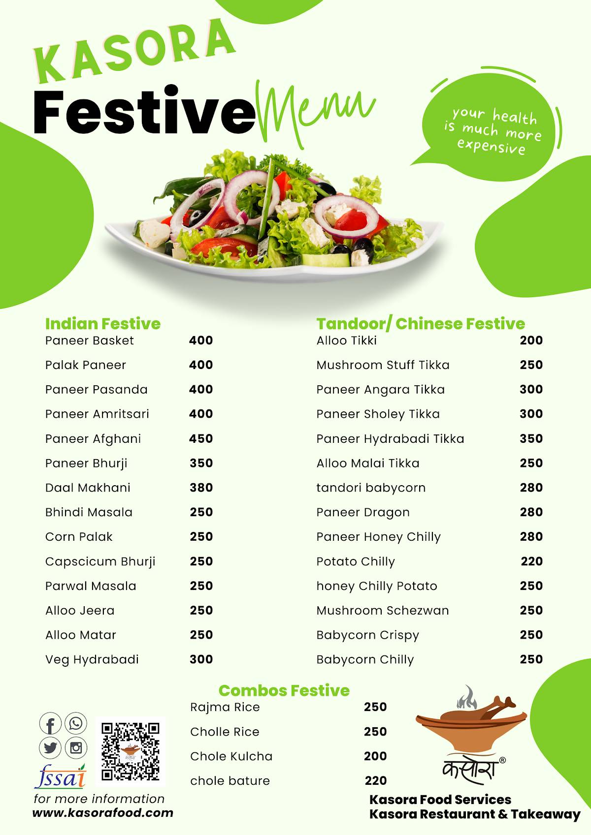 Kasora Food Services menu