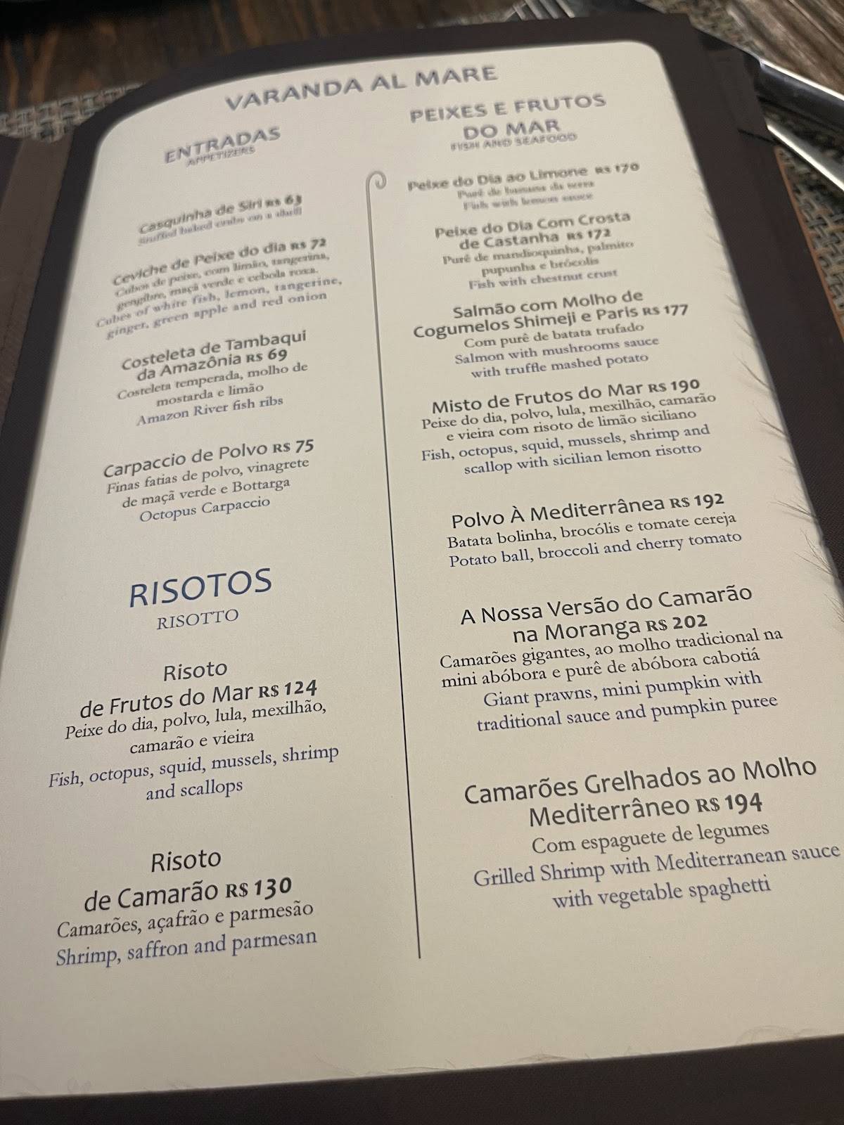 Varanda Jardins cardápio