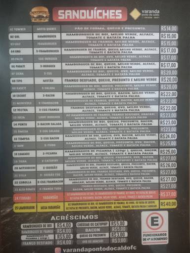 Varanda Ponto Caldo Ltda cardápio