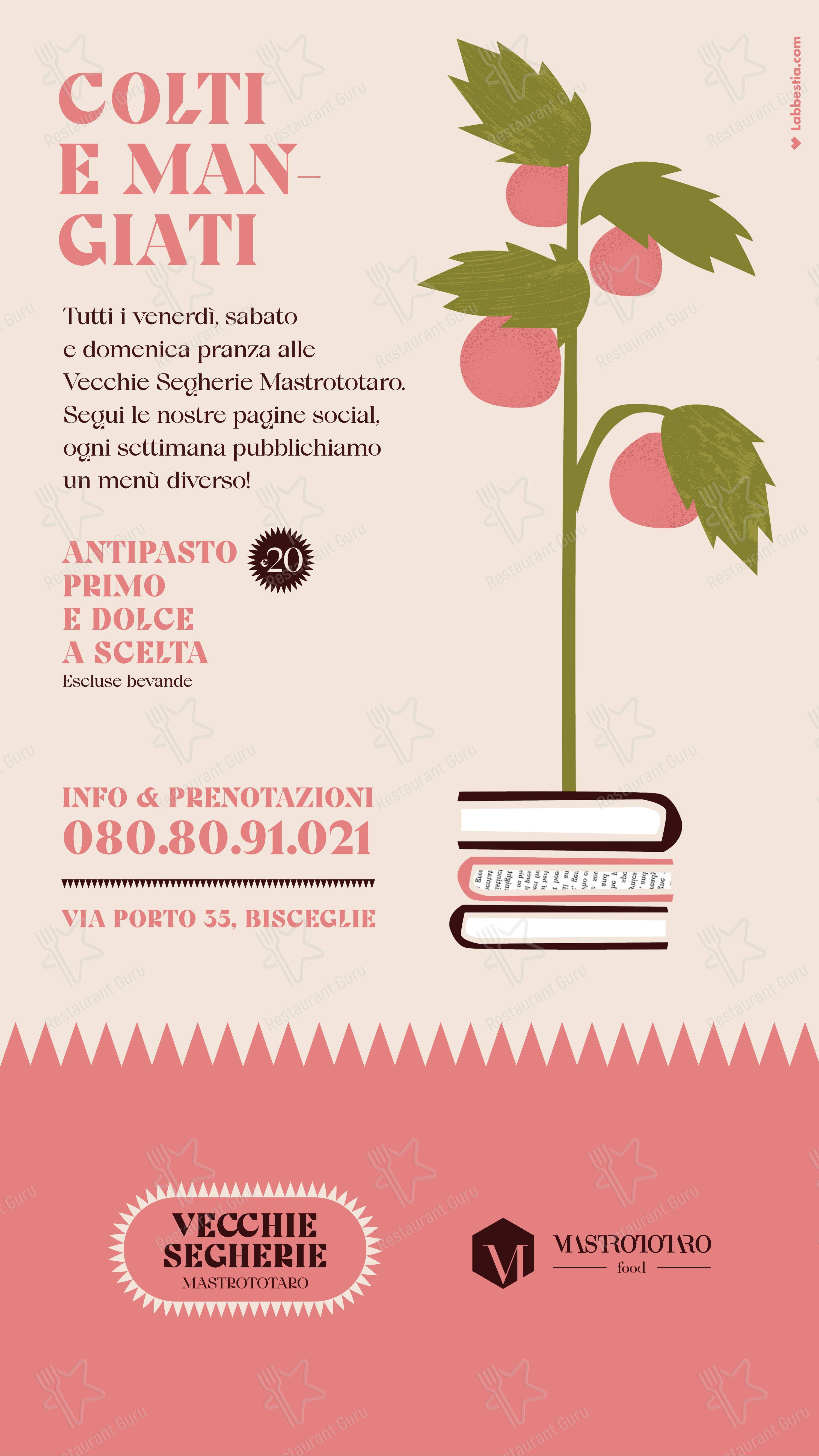 Menu di Vecchie Segherie Mastrototaro - Menu