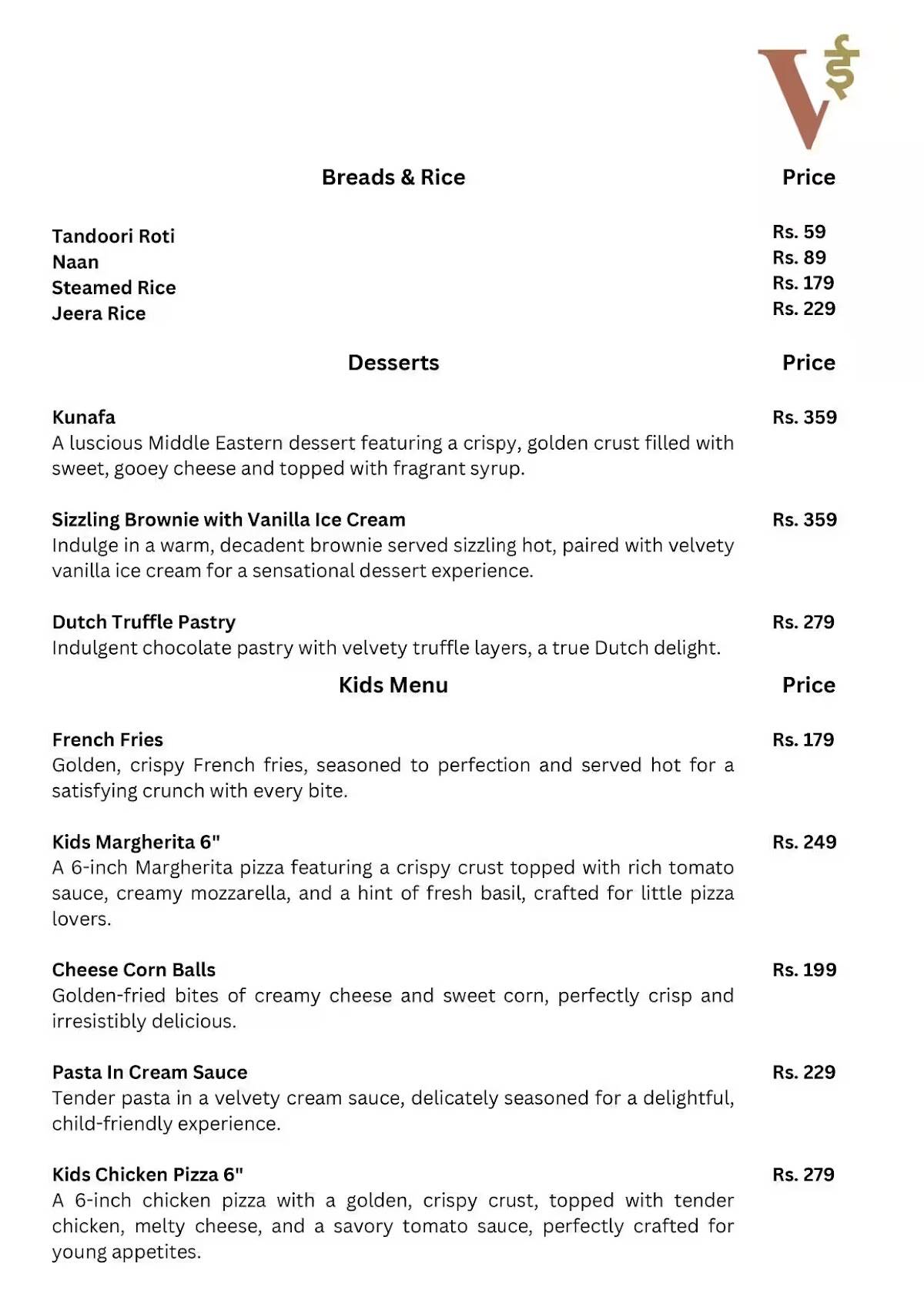 Vee Collaborative Kitchen & Bar Thane menu