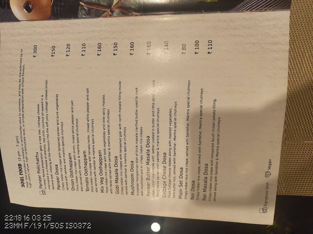 Veg Mantra Restaurant menu